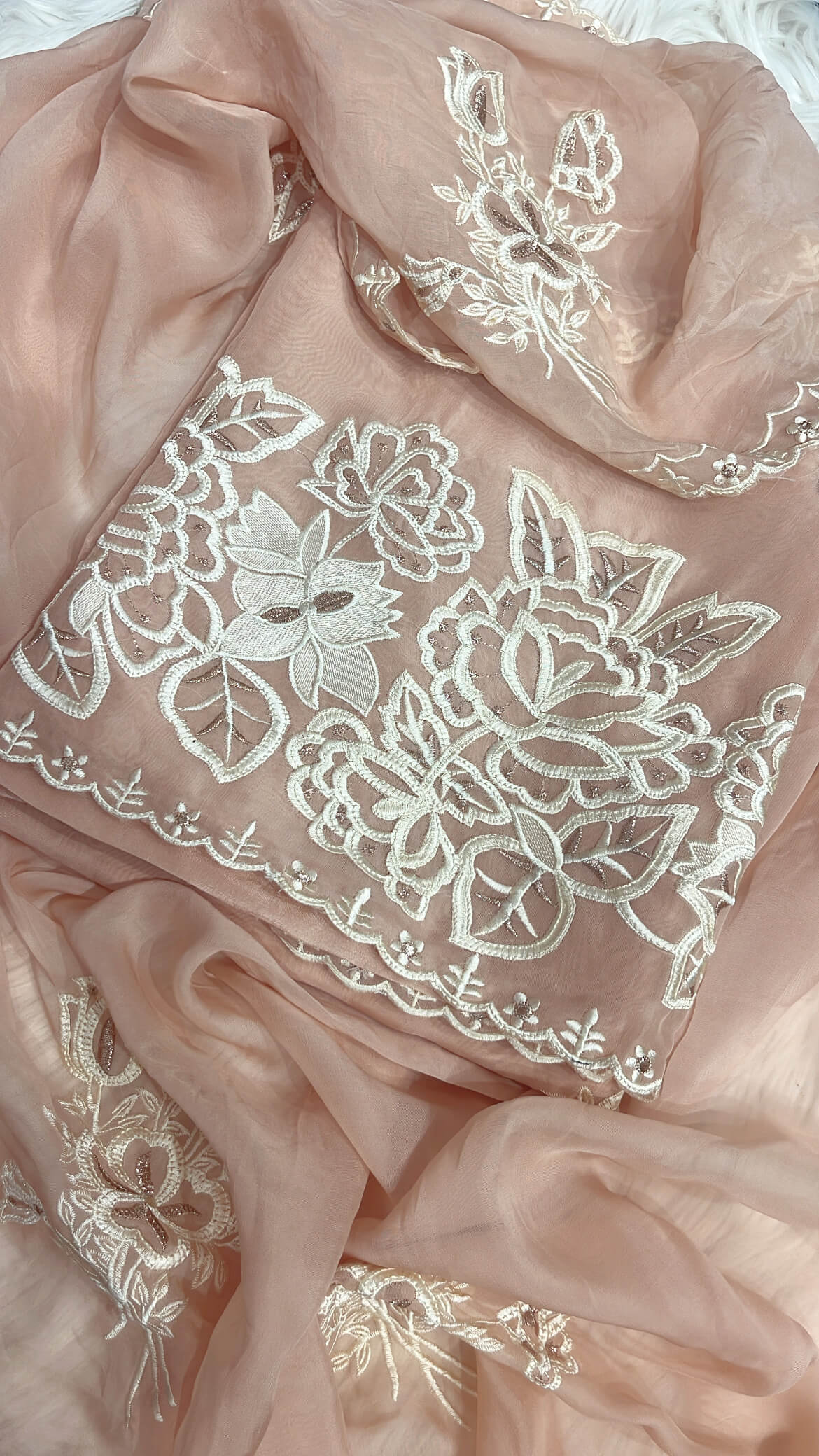 Nude Peach Soft organza with Thread work