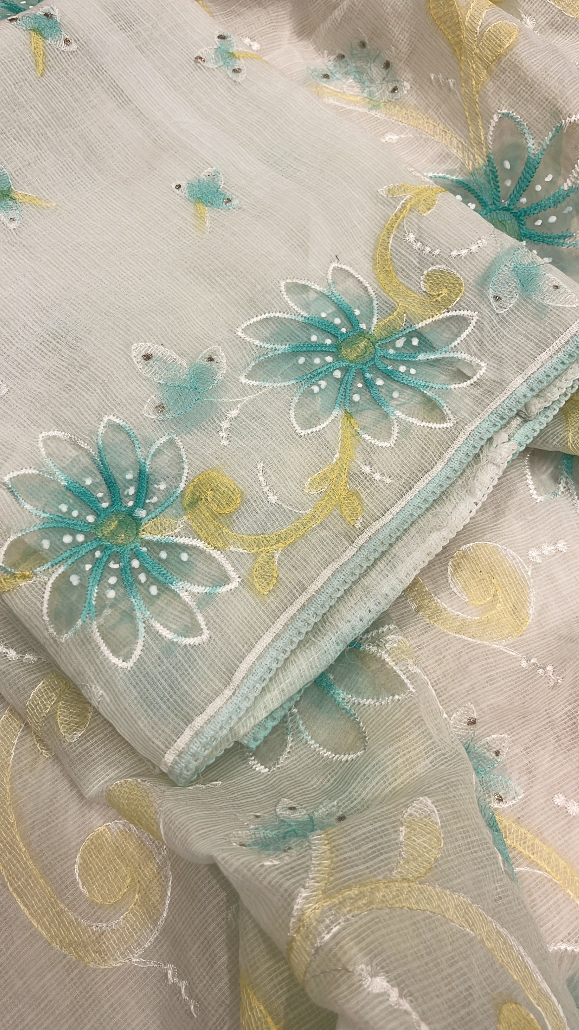Aqua Green Embroidered Cotton Suit