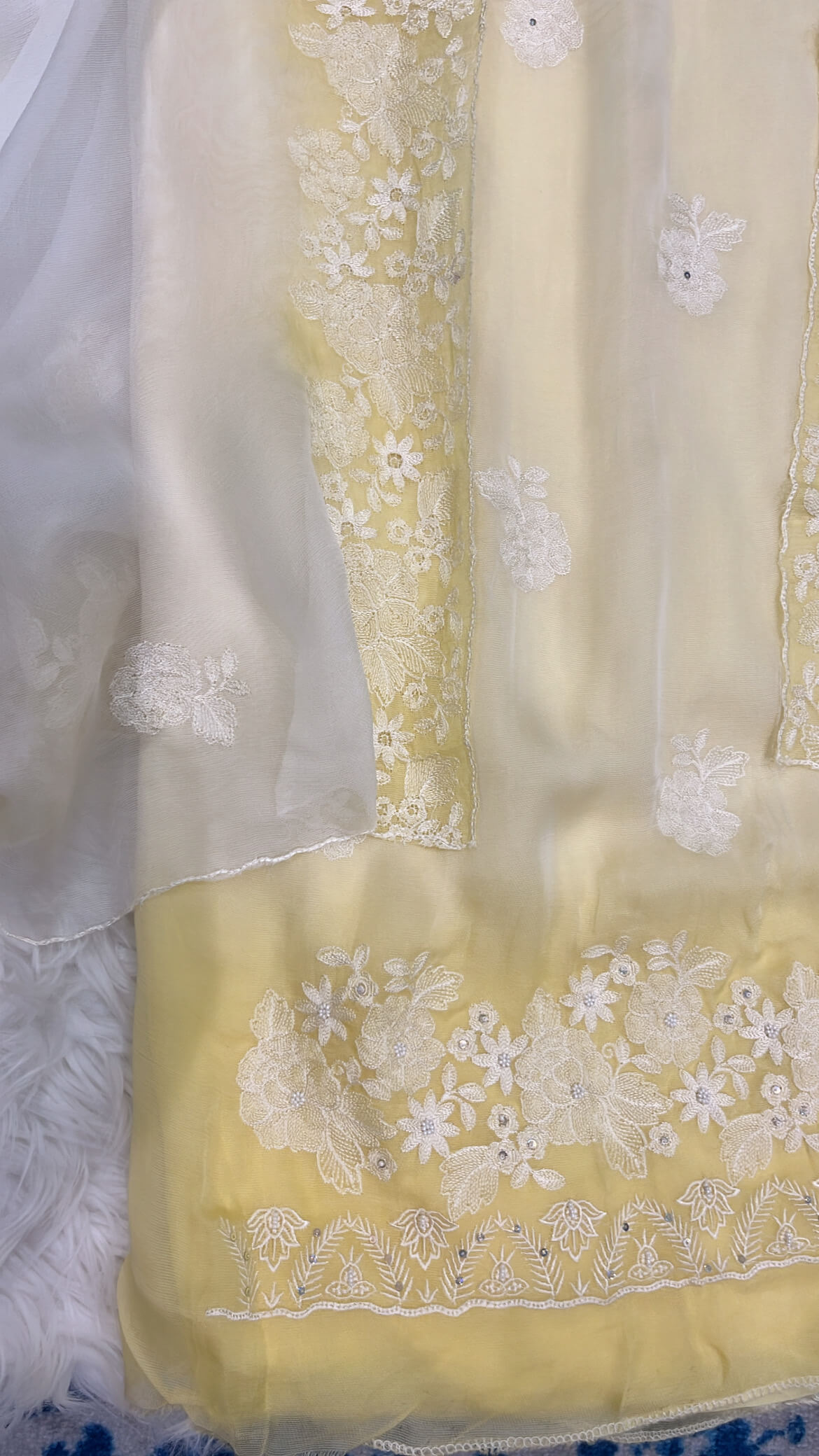 White and Yellow Soft Bamber Organza Suit
