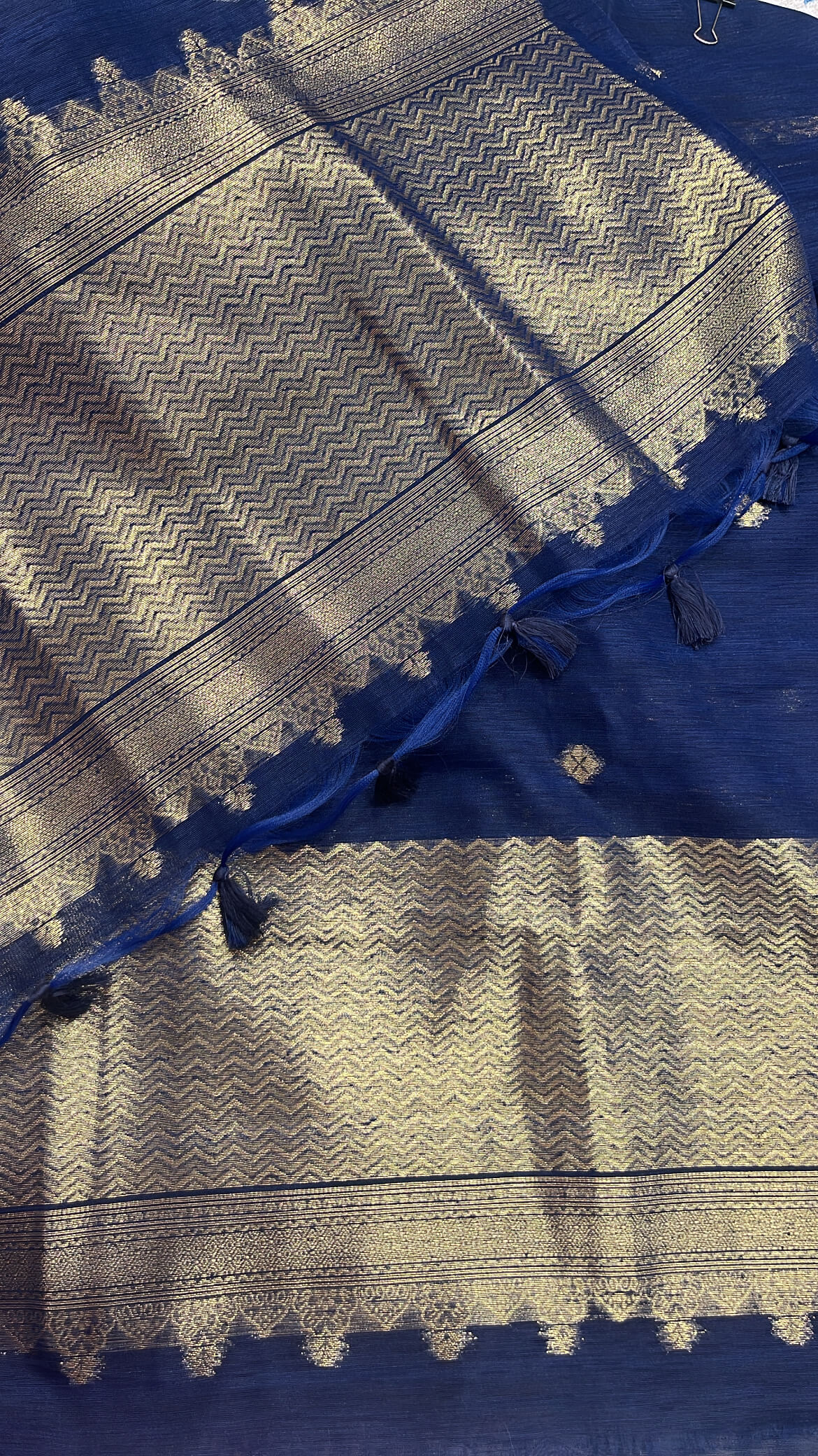 Navy Blue Banarsi Silk with Zari Weave