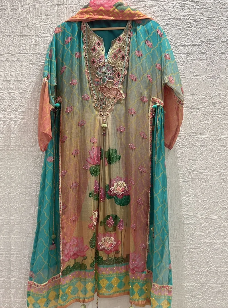 Embroidered Multicolor Printed Suit