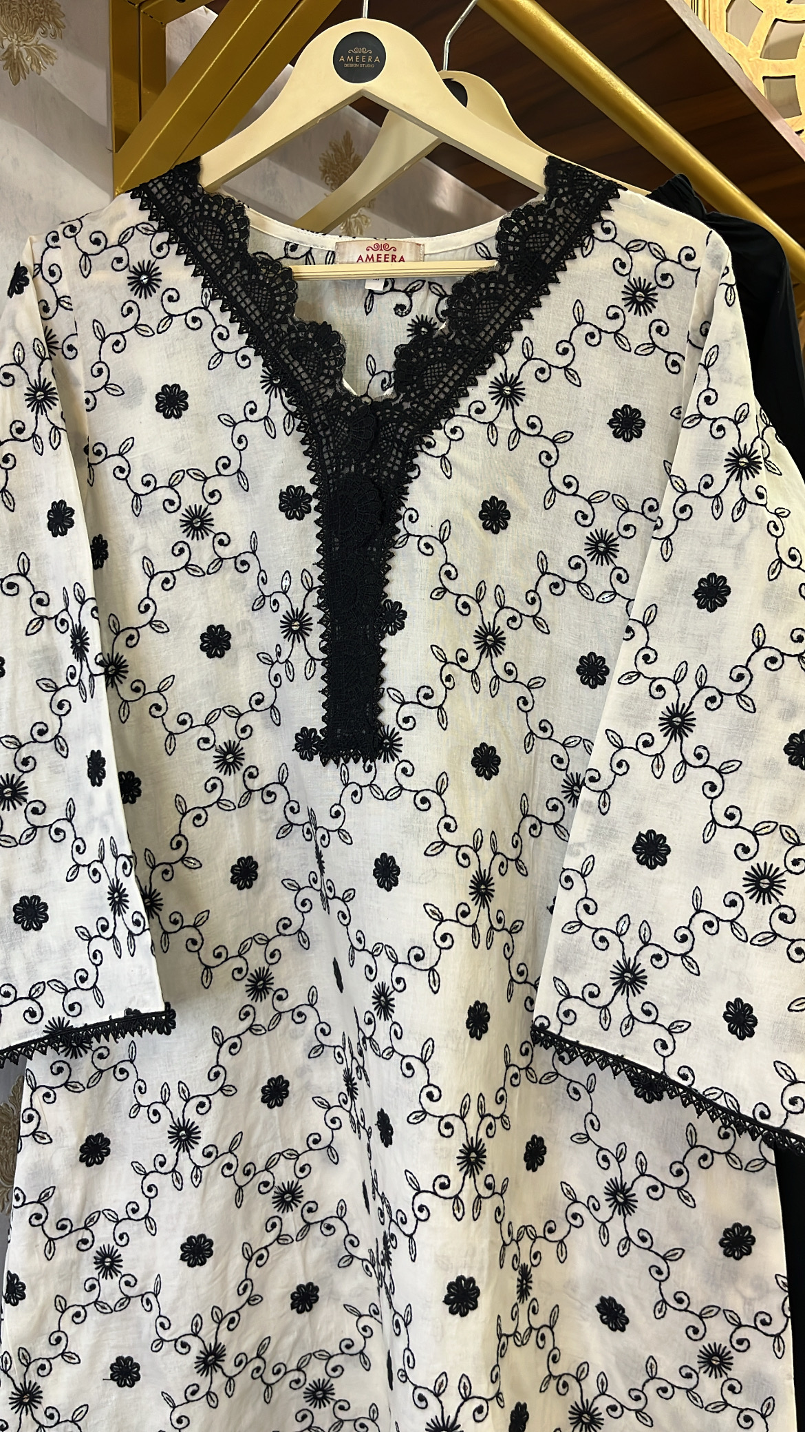 White and Black Embroidered Co-ord Set