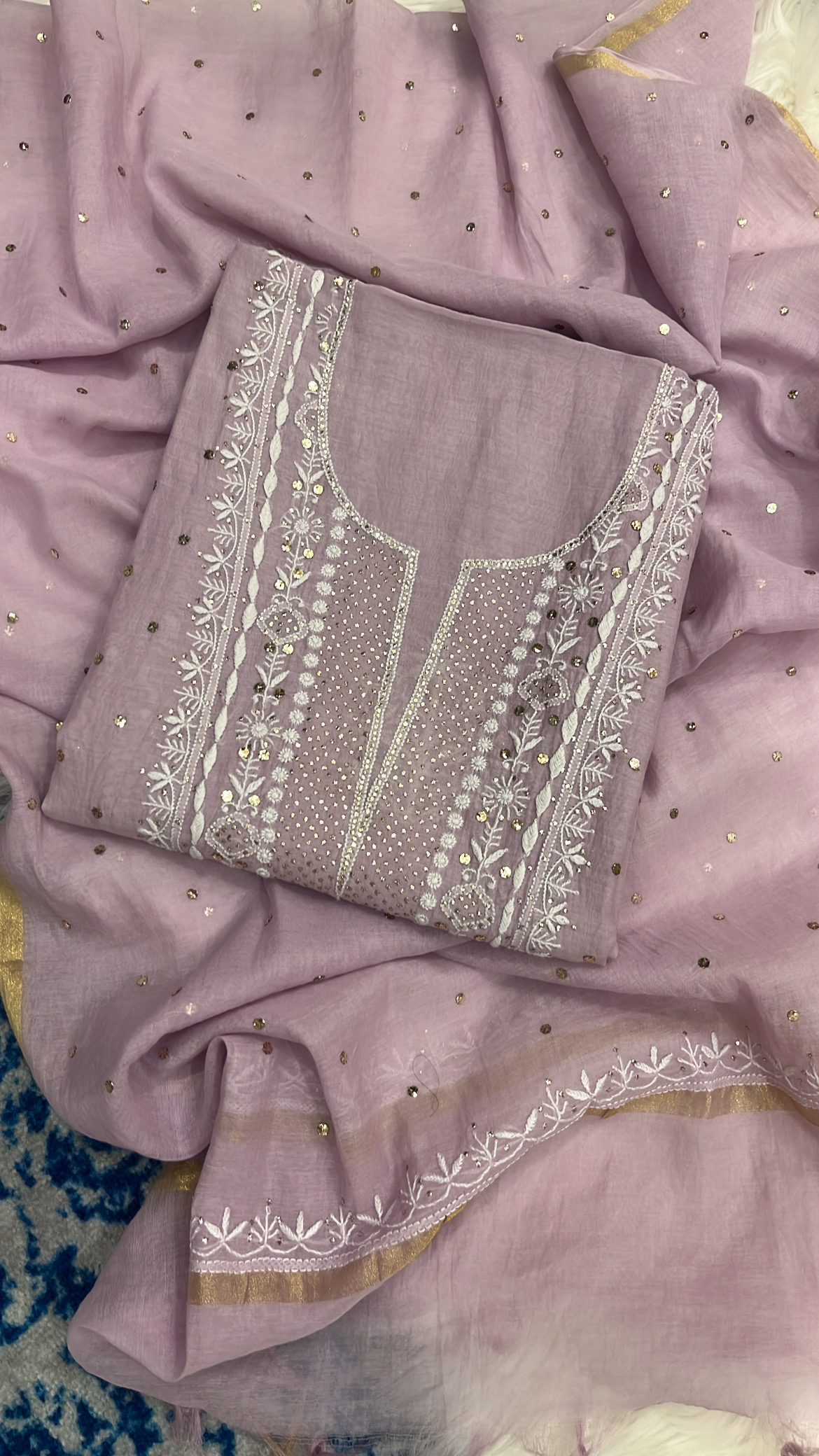 Embroidered Lavender Lucknowi Mul Cotton Suit