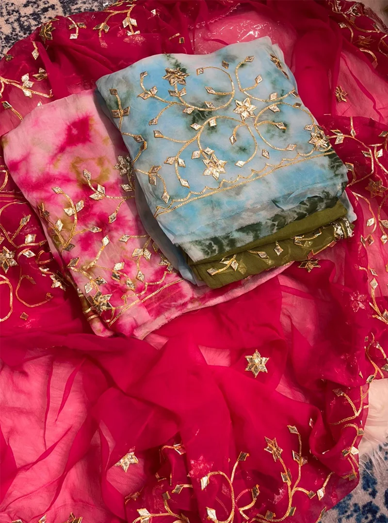 Red Gota - Pati Suit with Tie-Dye Kurta