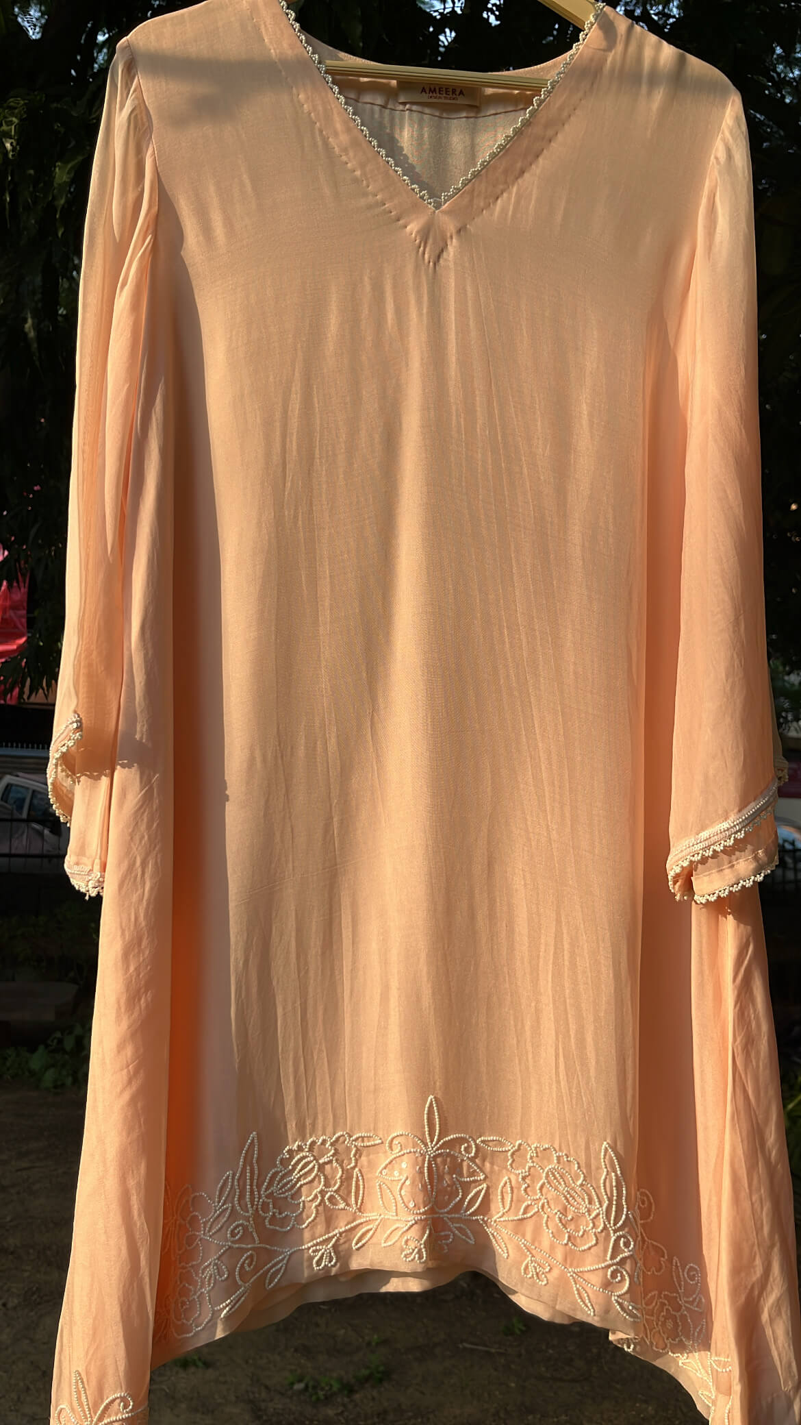 Peach Embroidered Organza Co-ord Set