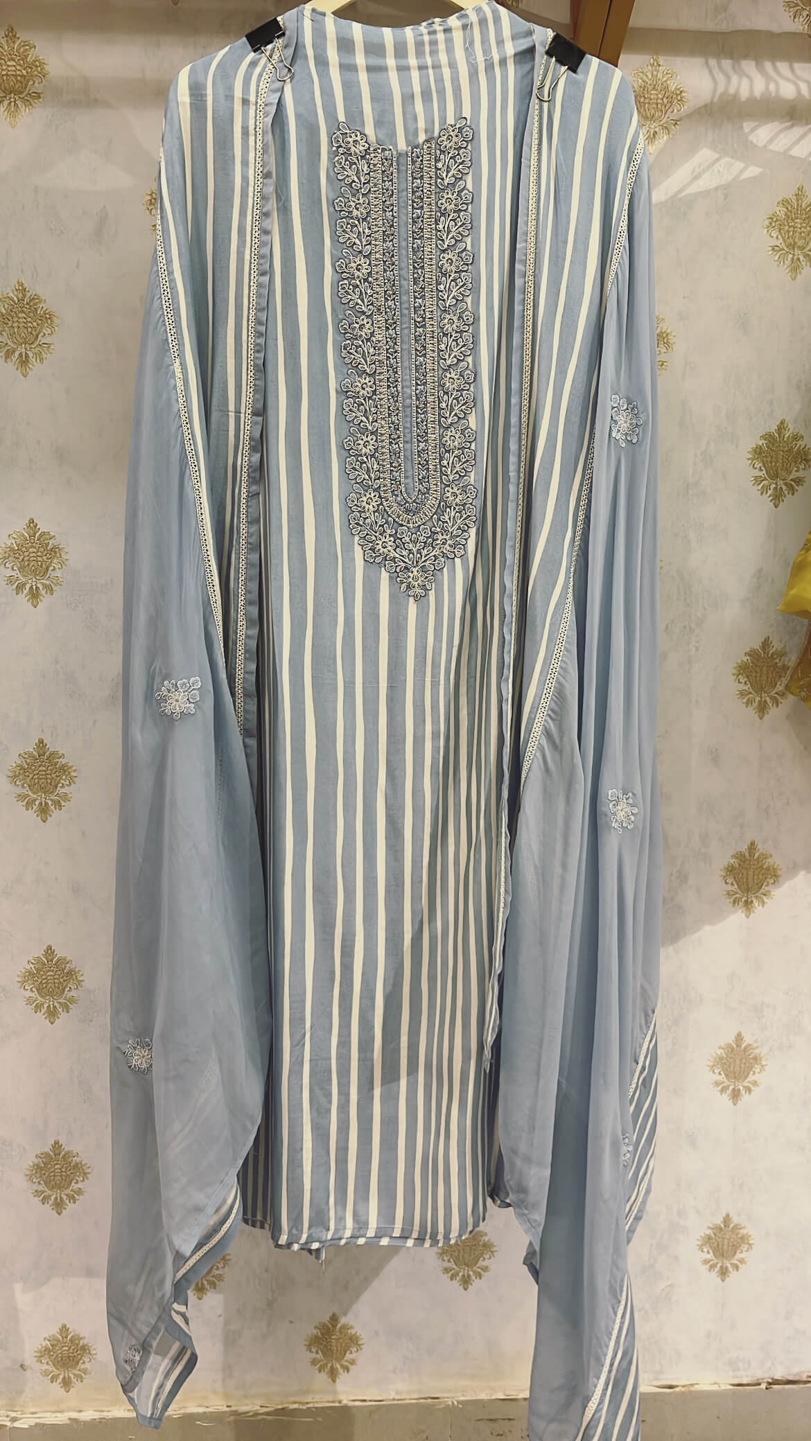 Bluish - Grey Muslin Cotton Suit with thread handwork