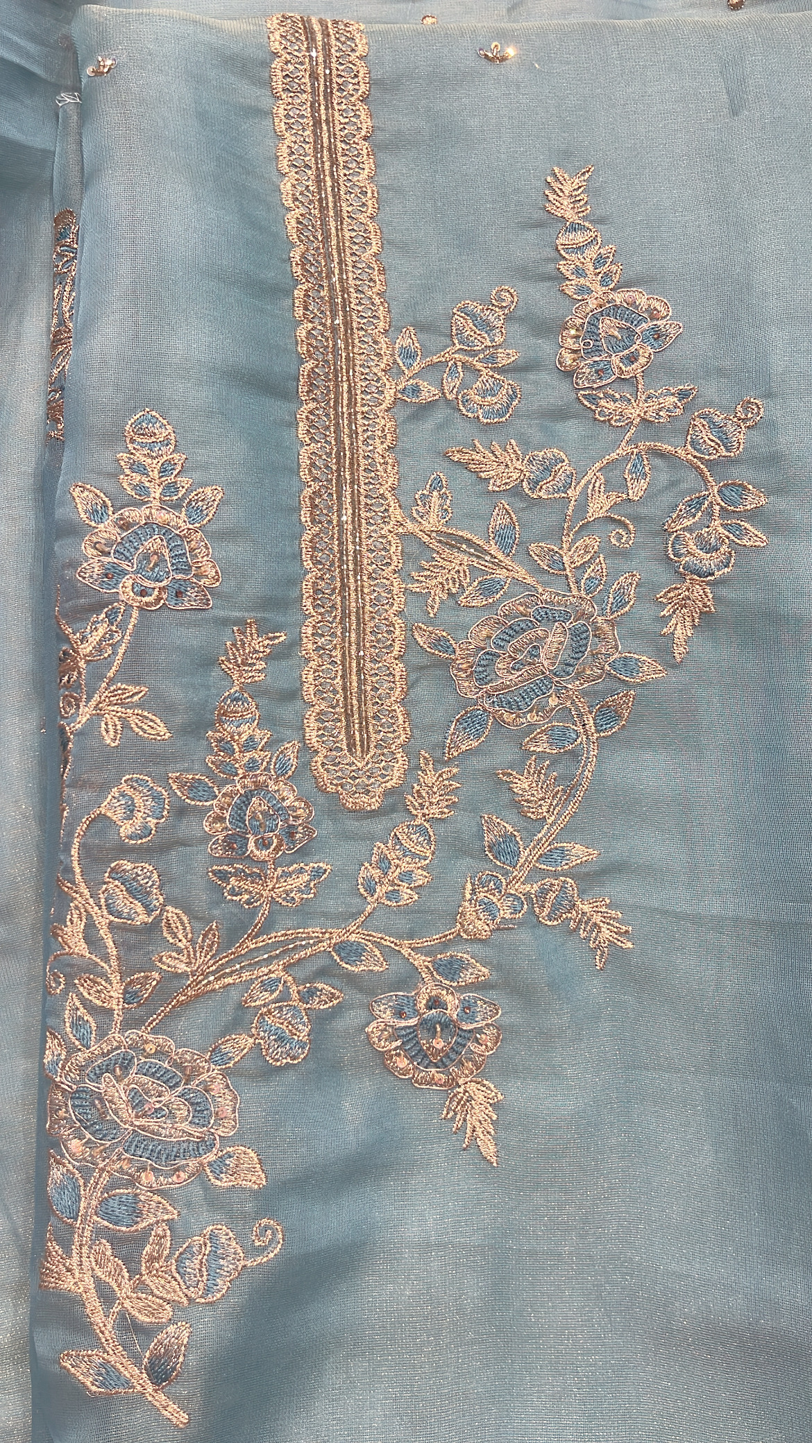 Embroidered Aqua Blue Organza Suit
