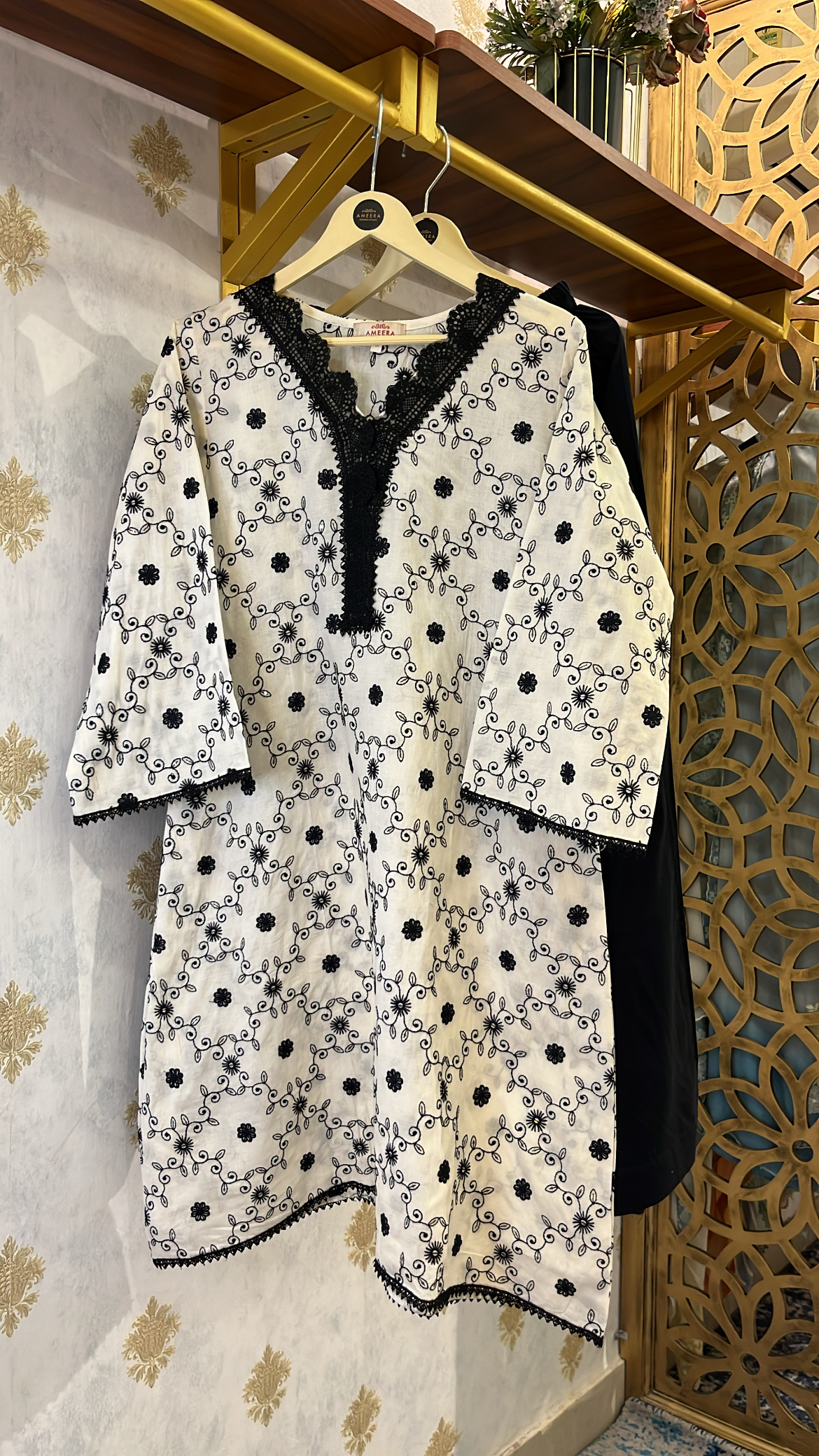 White and Black Embroidered Co-ord Set