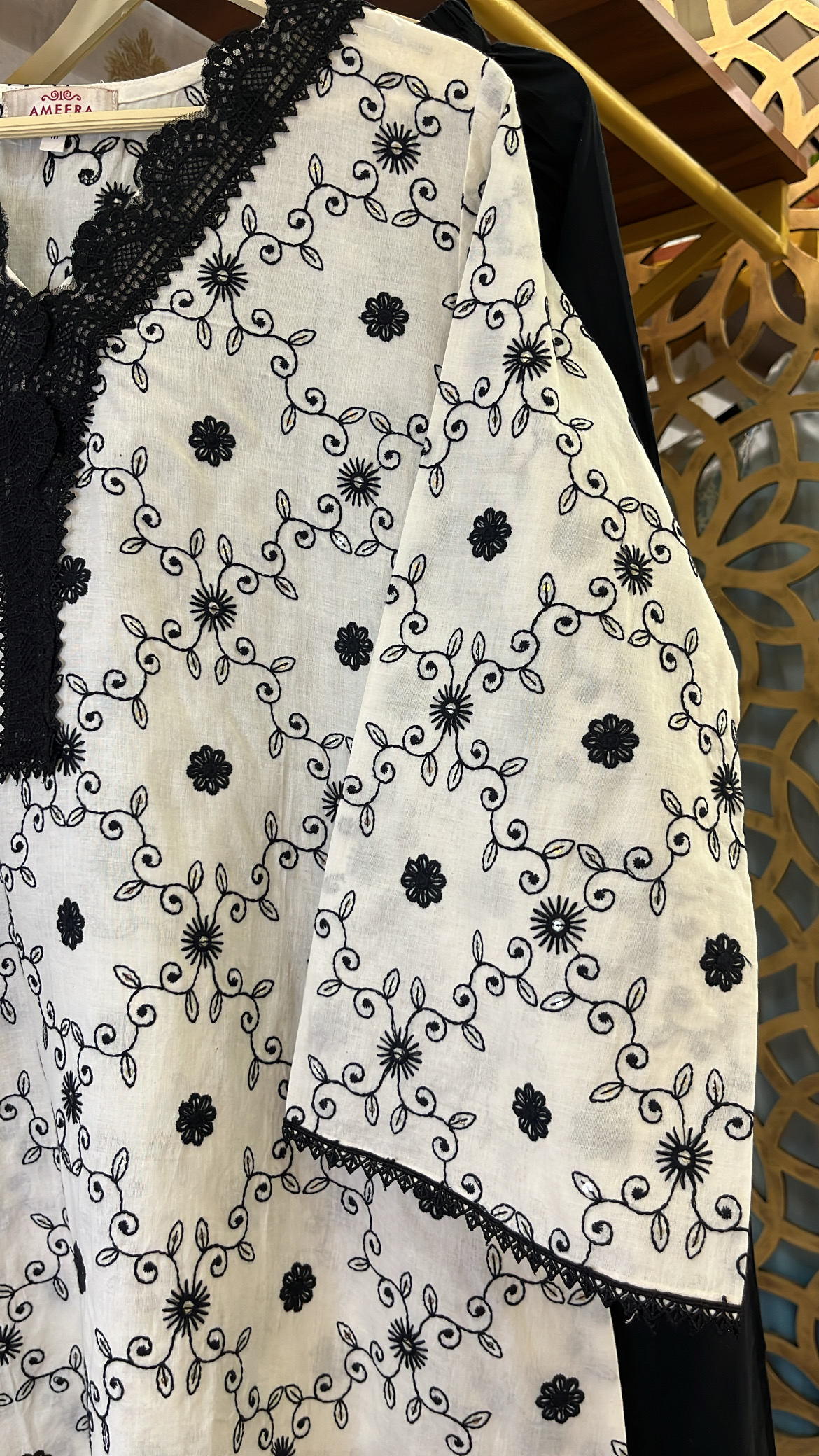White and Black Embroidered Co-ord Set
