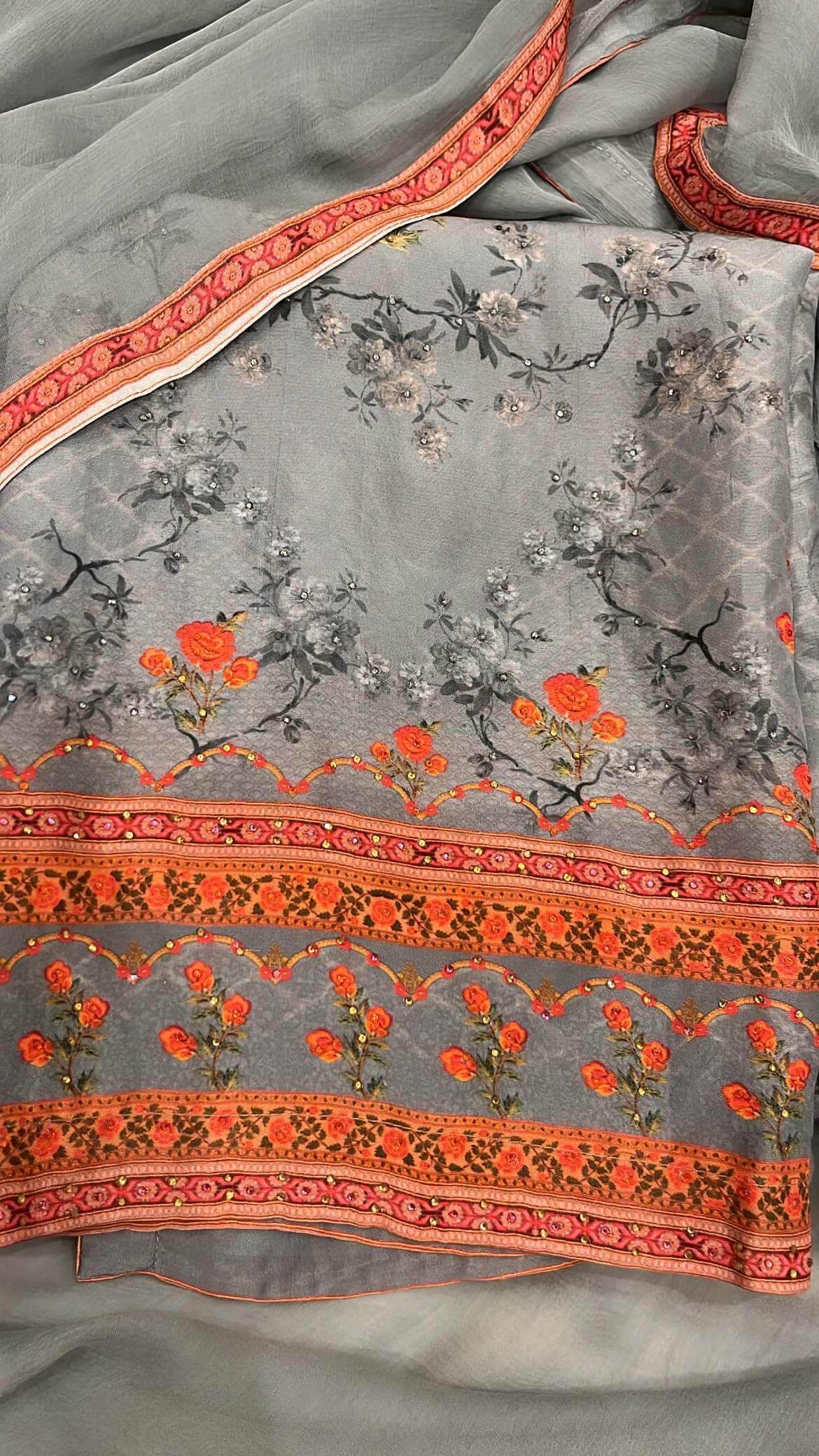Gul Ahmed Inspired Printed Silk Suit