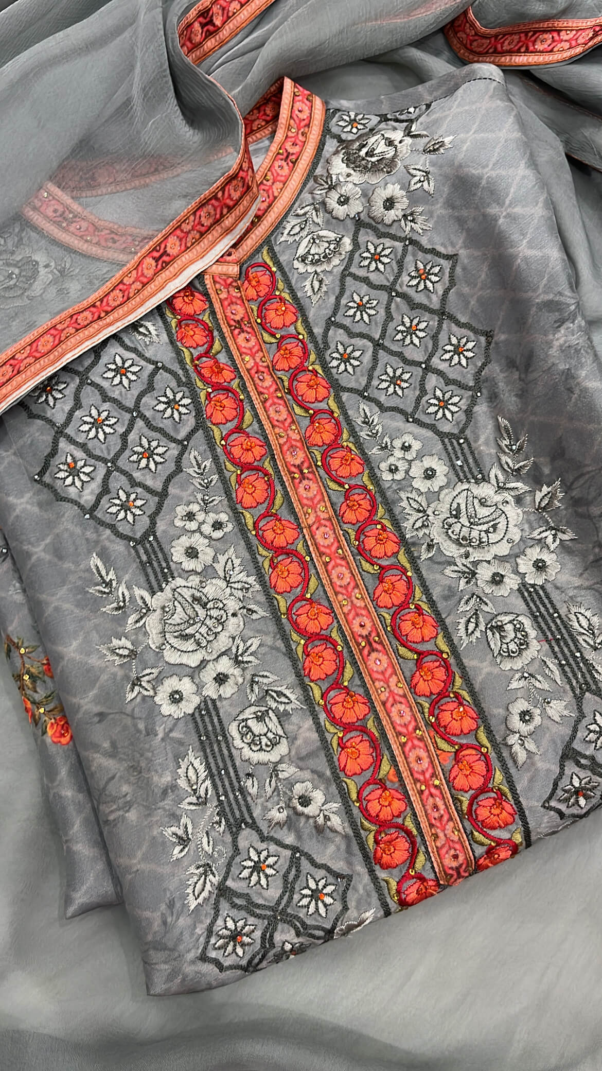 Gul Ahmed Inspired Printed Silk Suit