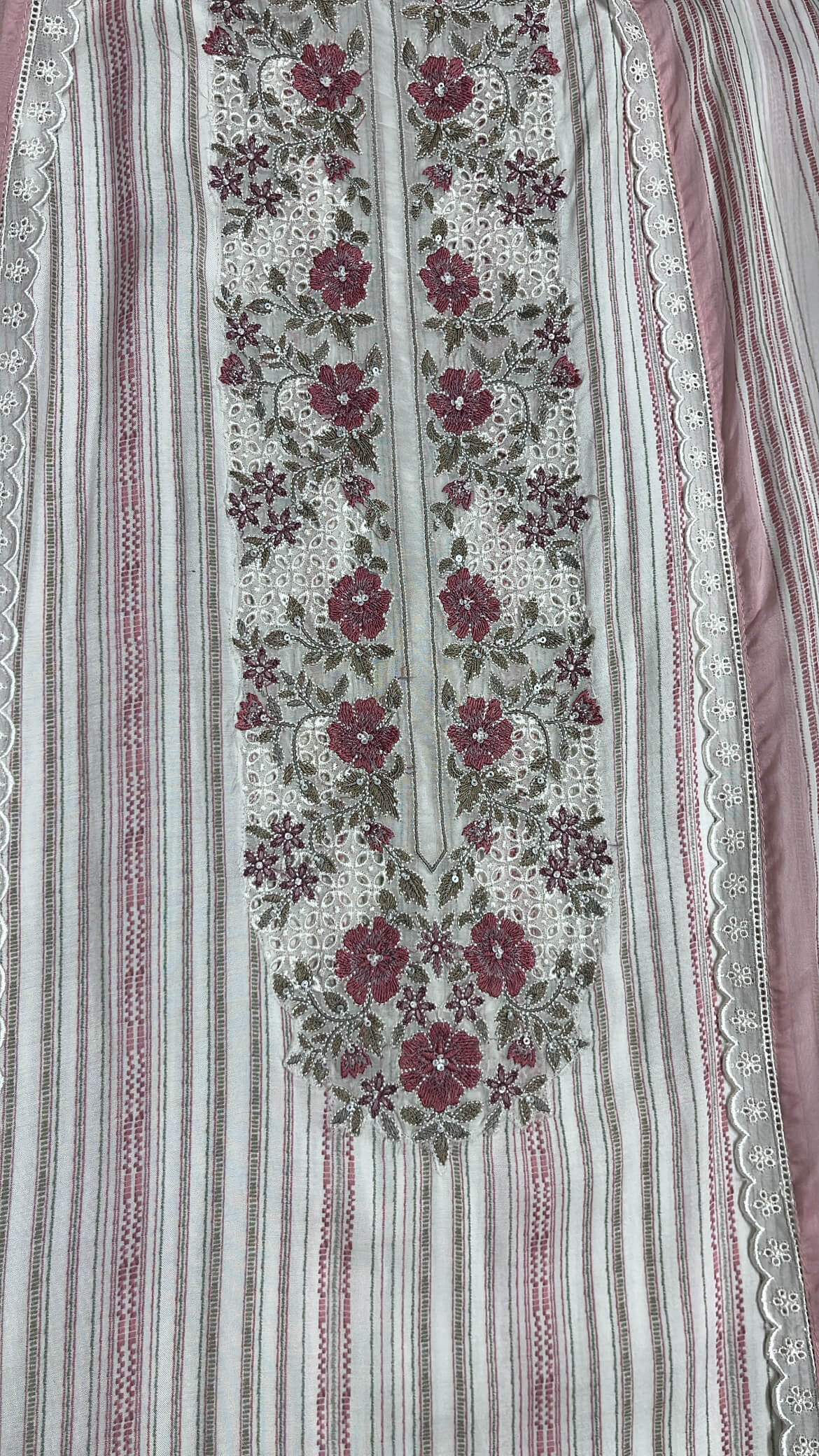 White Printed Stripes Muslin Cotton Suit