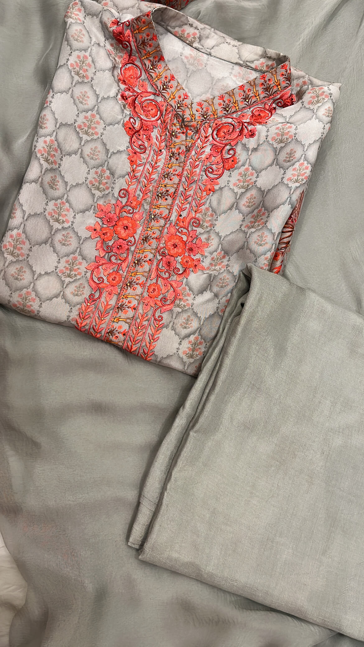 Gul Ahmed Inspired Printed Silk Suit
