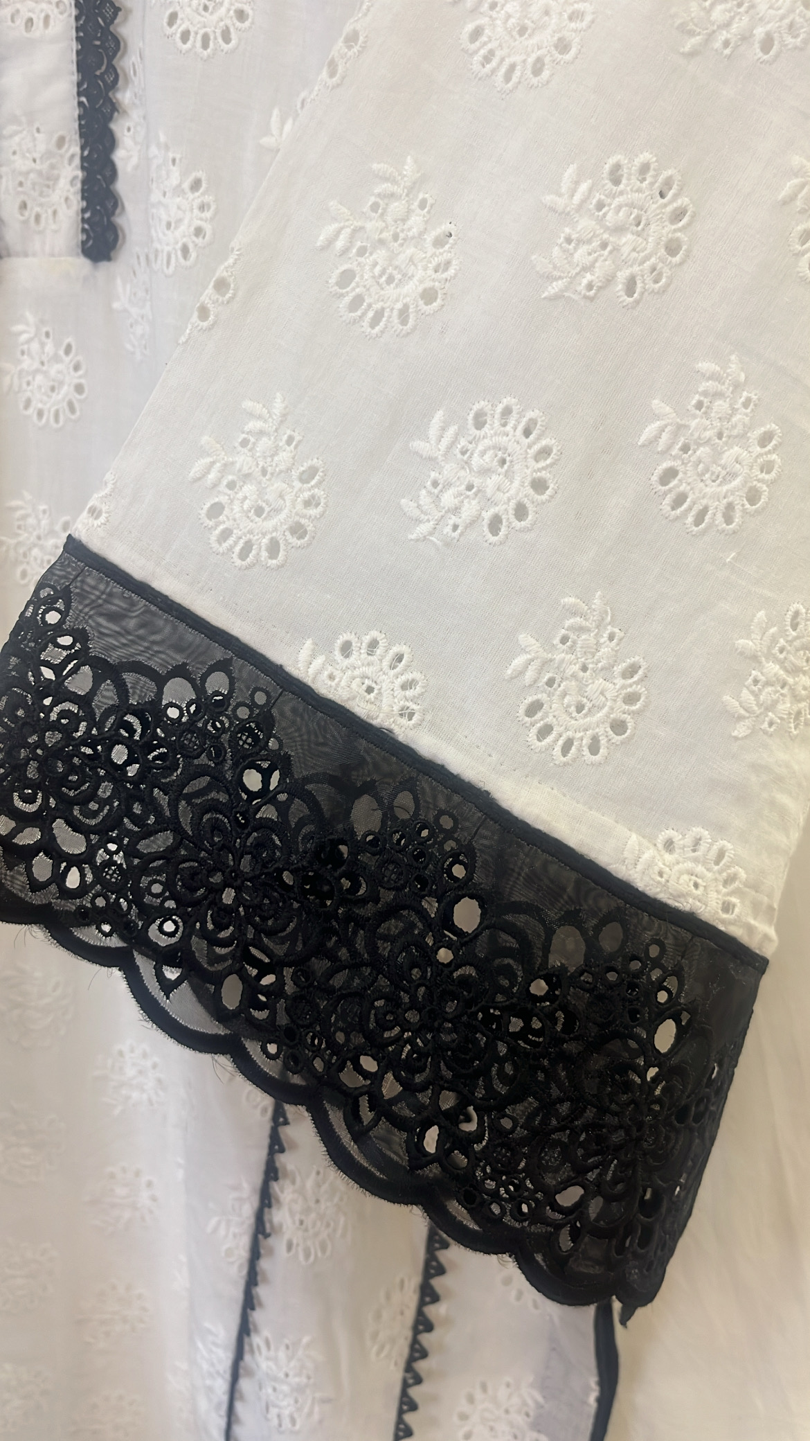 White Chicken Schiffli with Lacey work