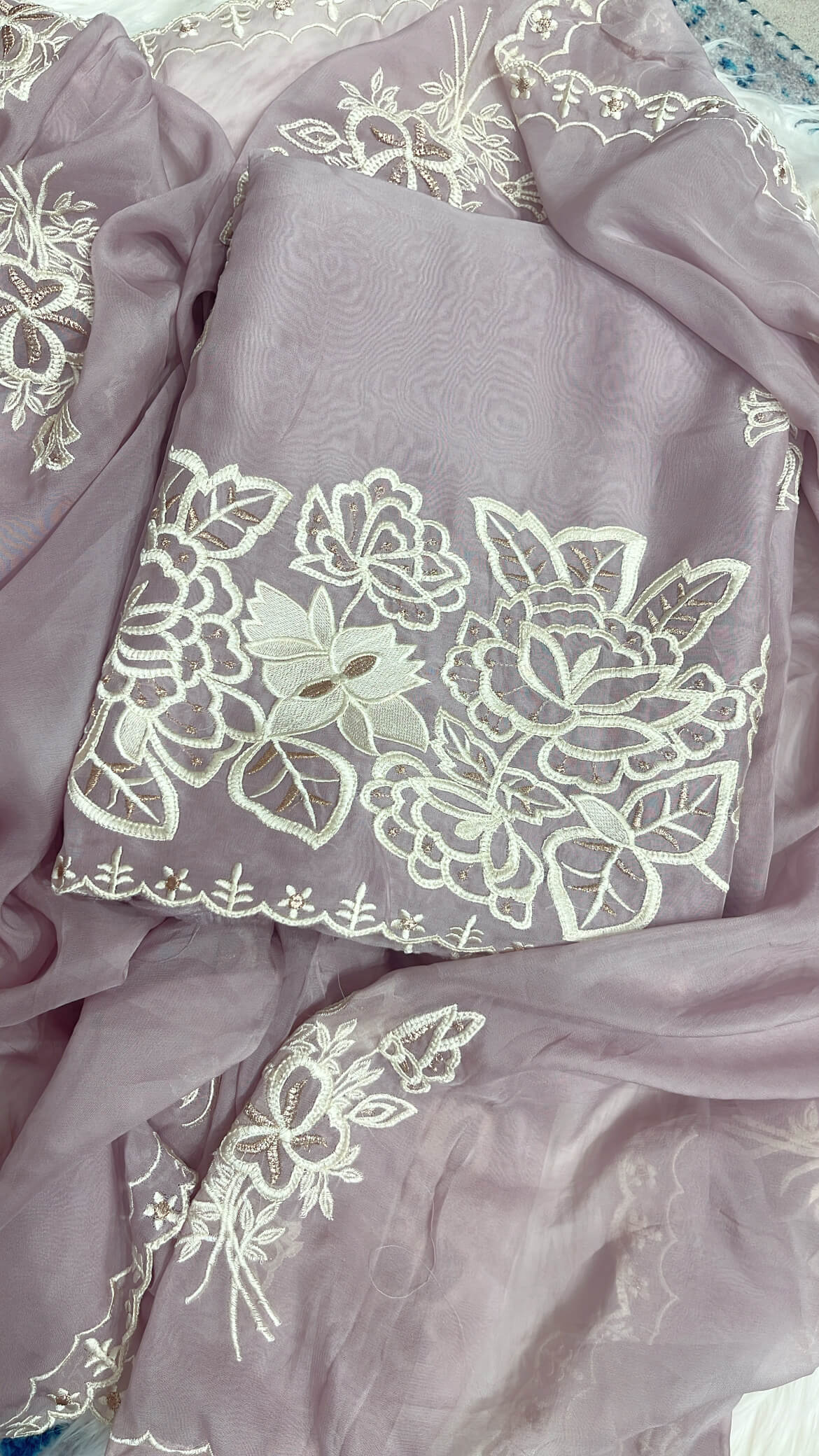 Lilac Soft organza with Thread work