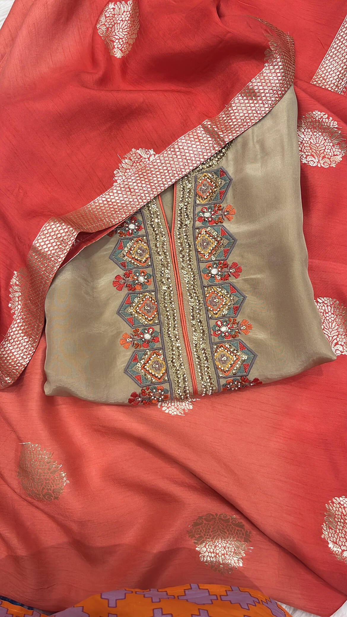 Embroidered Beige Suit with thread handwork