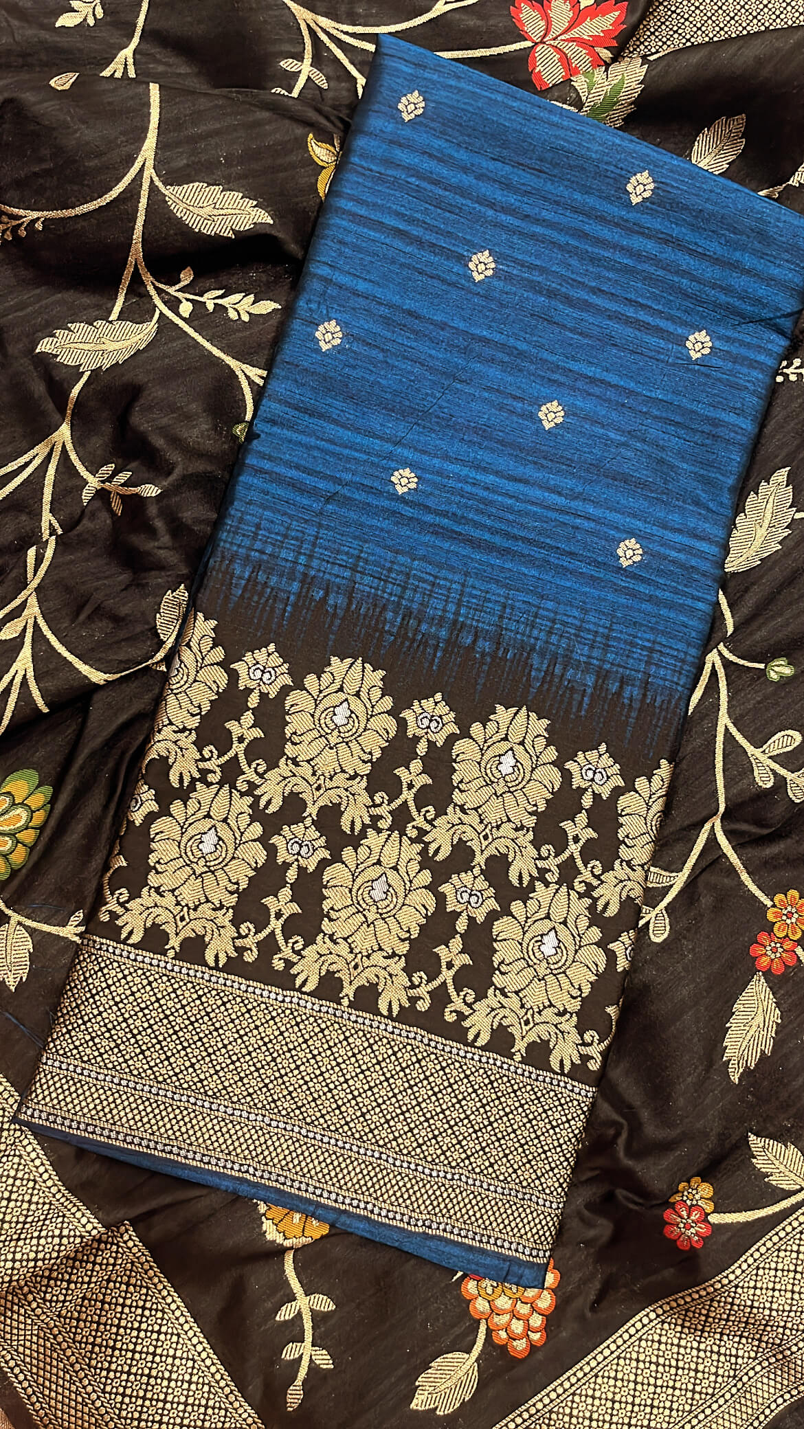 Navy Blue Jamdani Banarsi Silk Suit