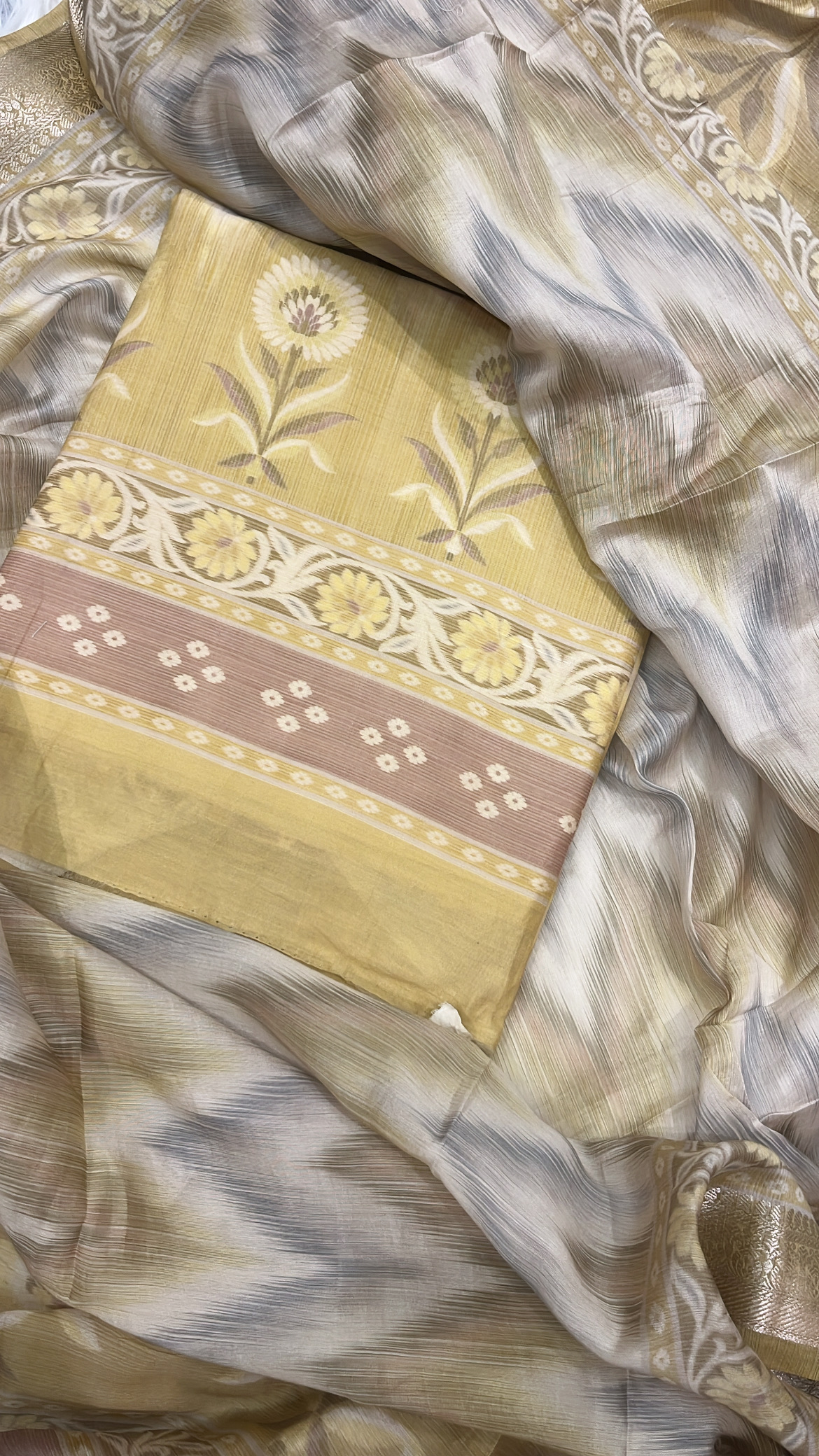 Nude Mustard Calcutta Silk Suit