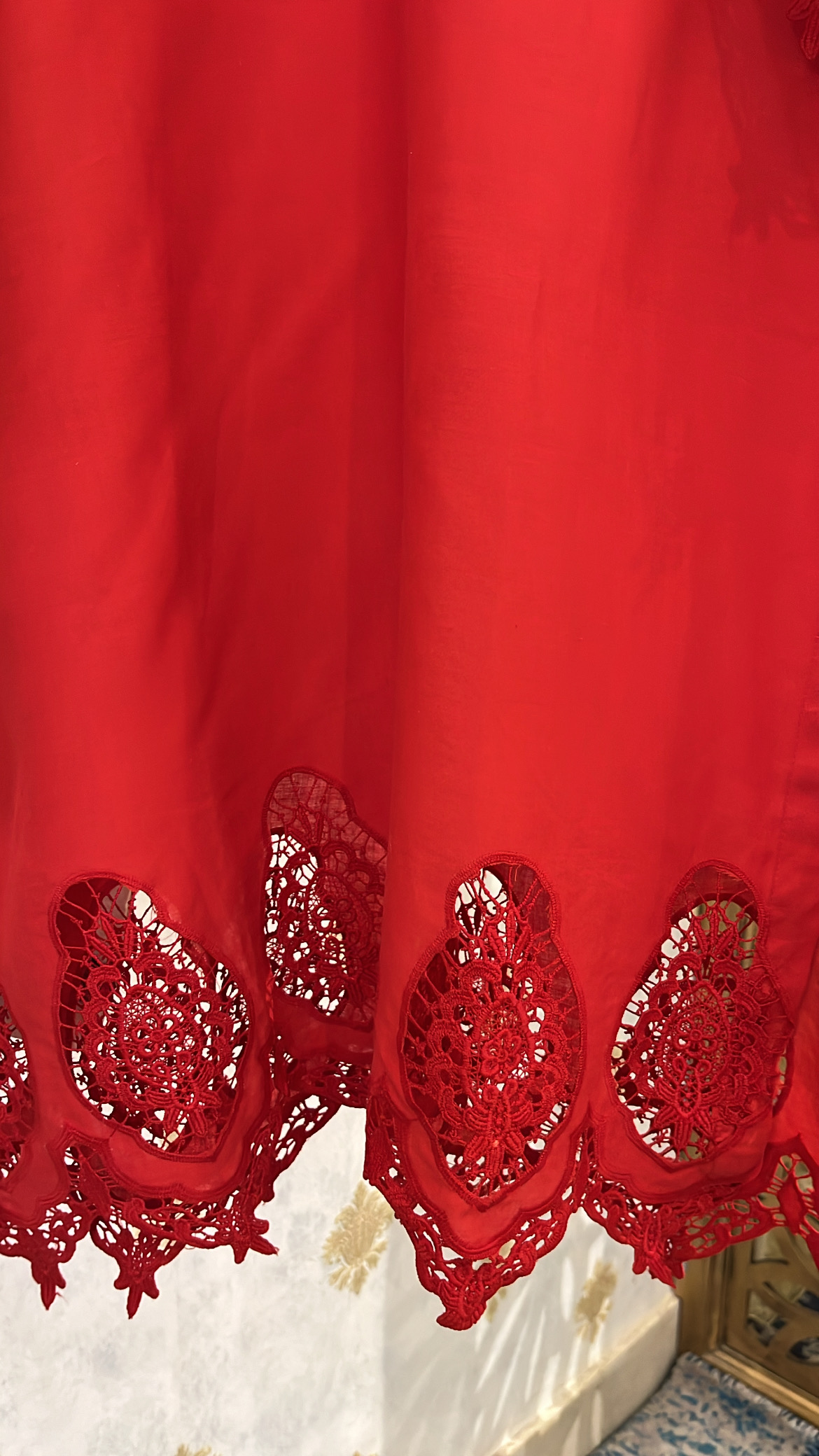 Red Lacey Kurta Set with Cut Work
