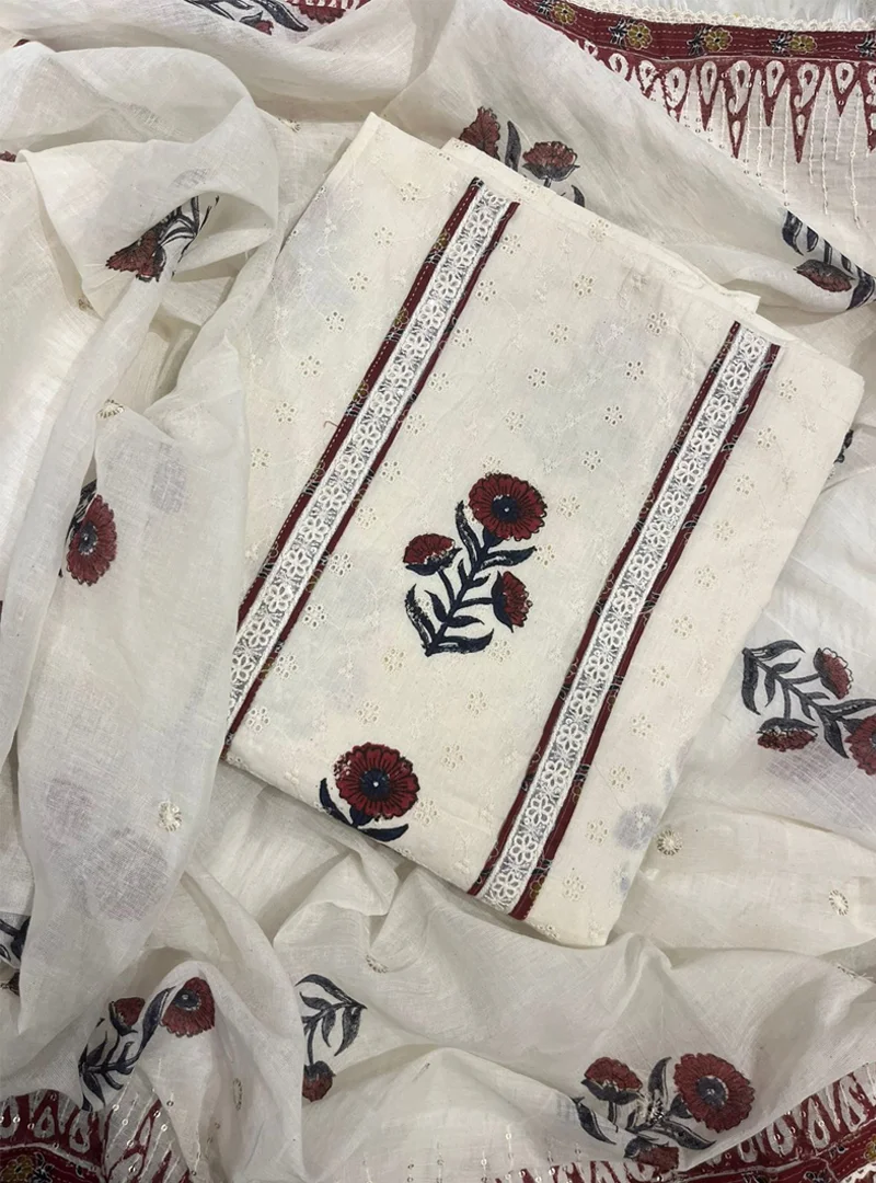 Block Print Chikankari Cotton Suit