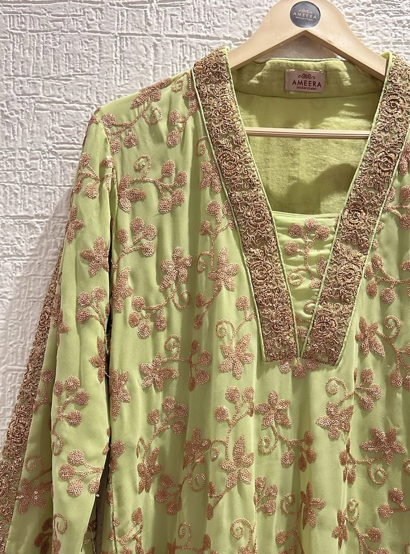 Floral Lime Green Zari Embroidered Suit