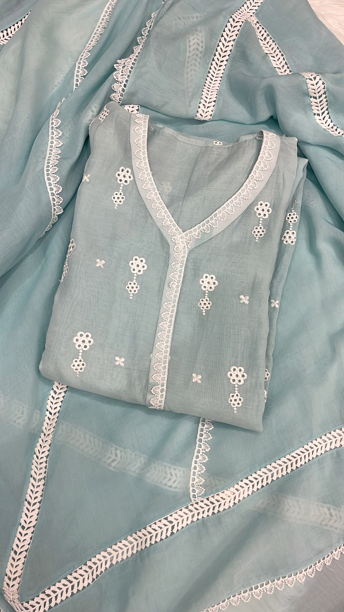 Embroidered Sea Blue Pure Mul Cotton Suit