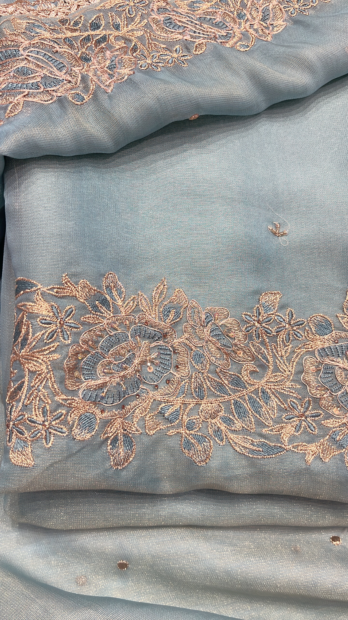 Embroidered Aqua Blue Organza Suit