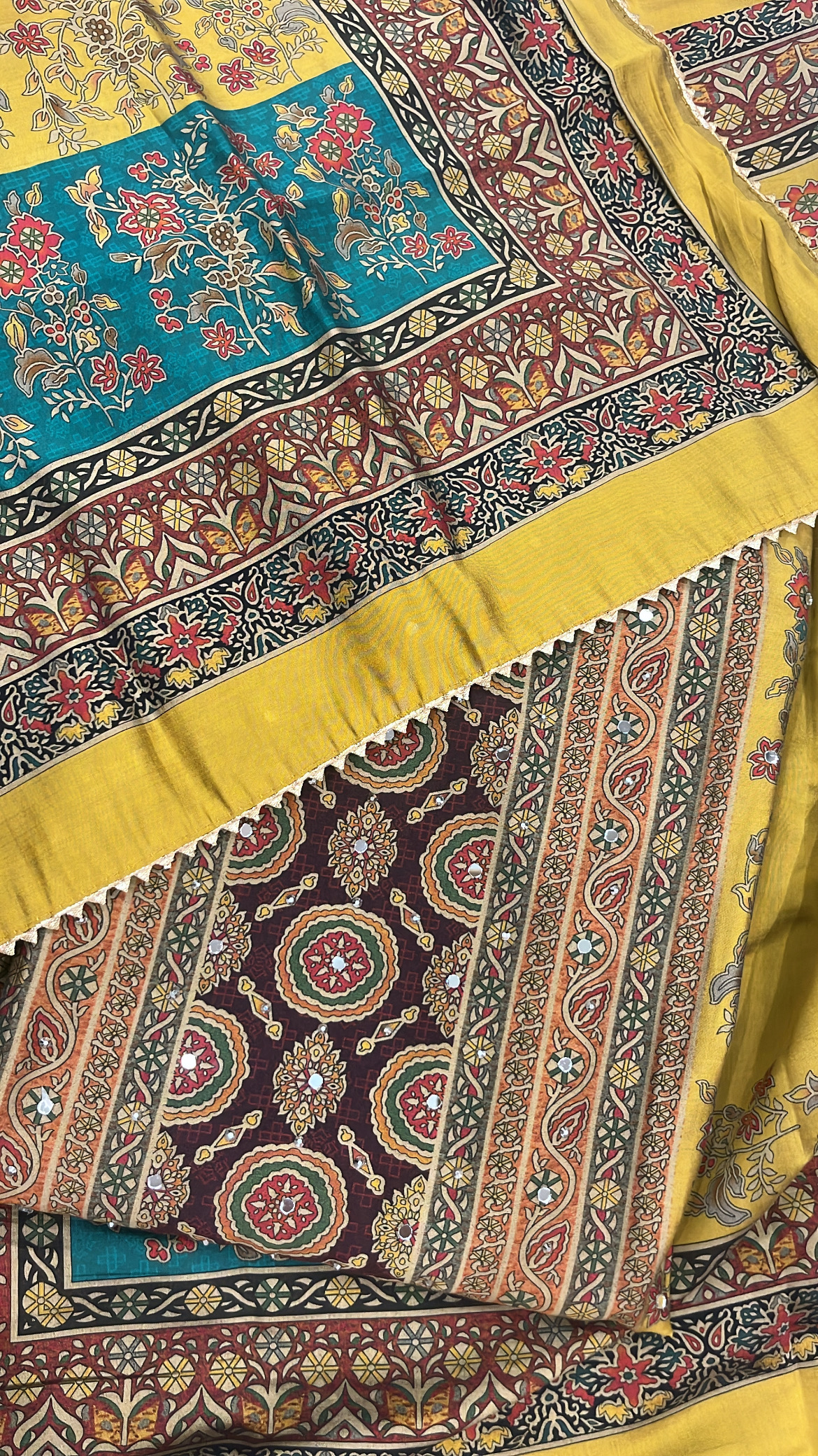 Mustard Yellow Printed Muslin Cotton Suit