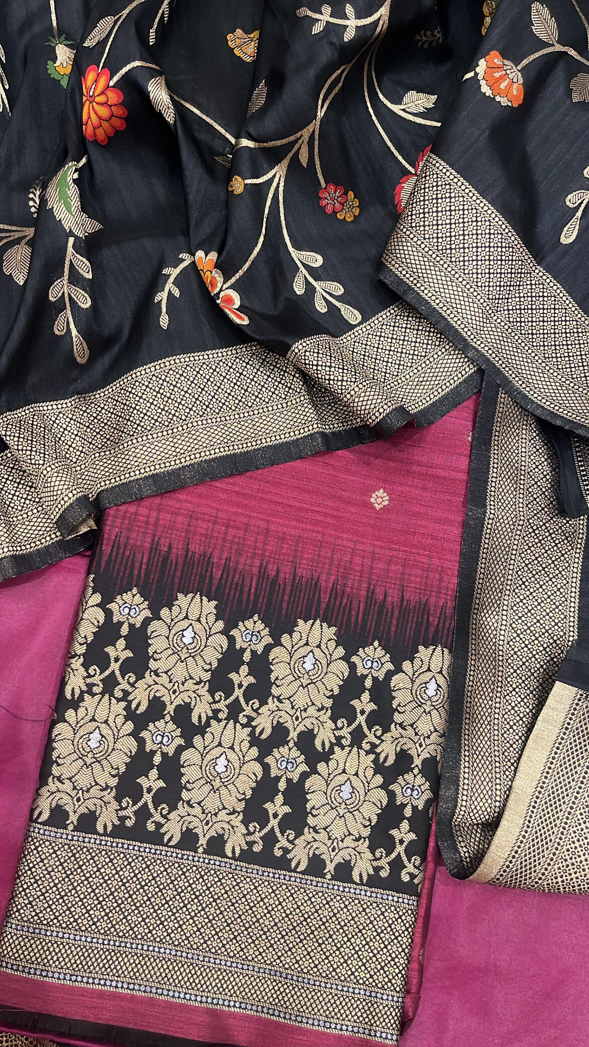 Wine Jamdani Banarsi Silk Suit