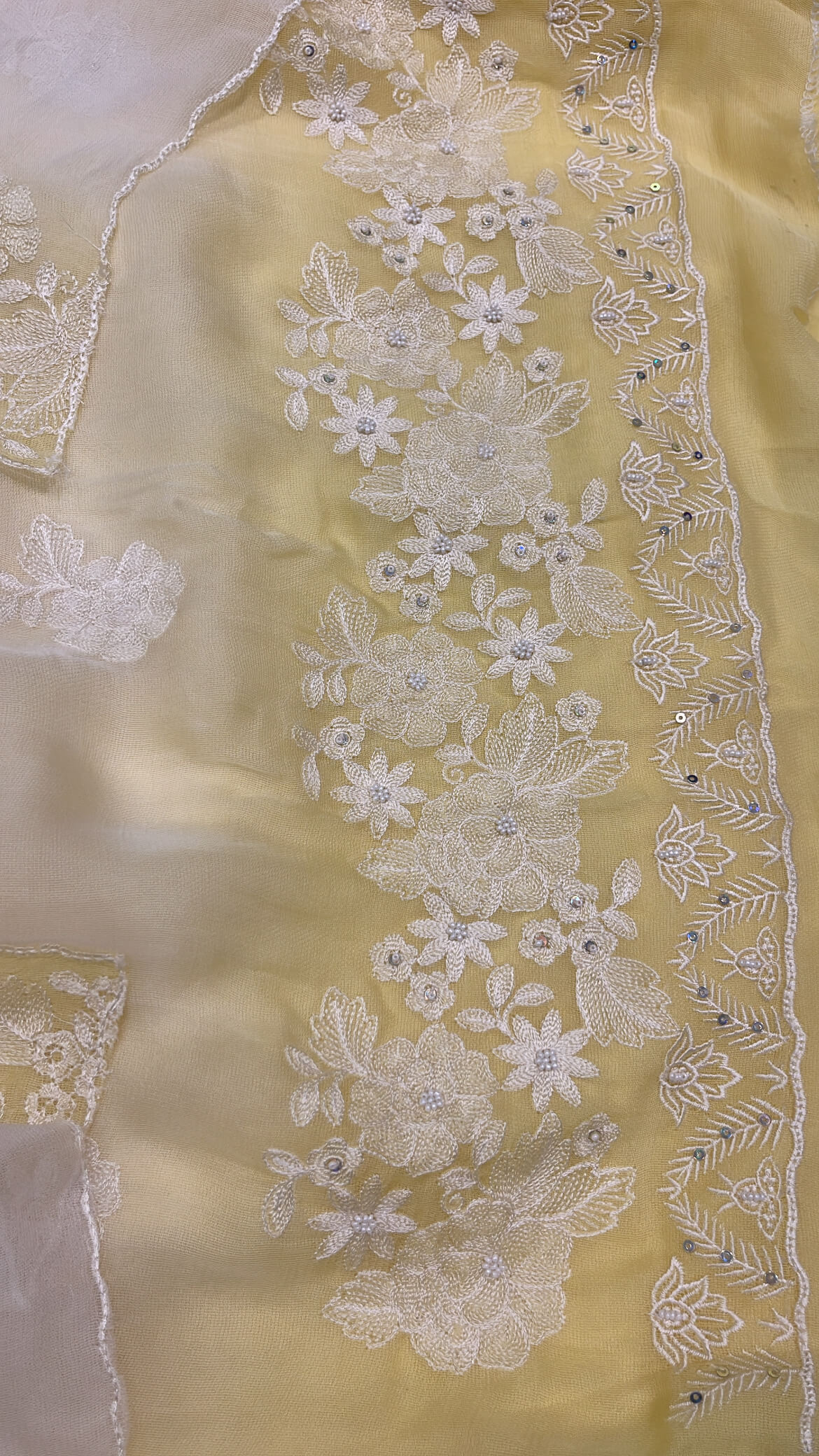 White and Yellow Soft Bamber Organza Suit