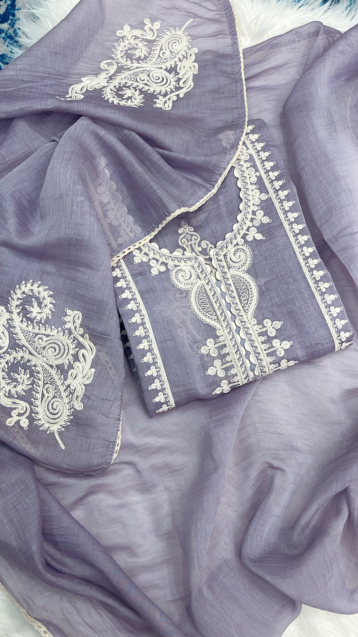 Lilac Pure Mul Cotton Suit with Dori work