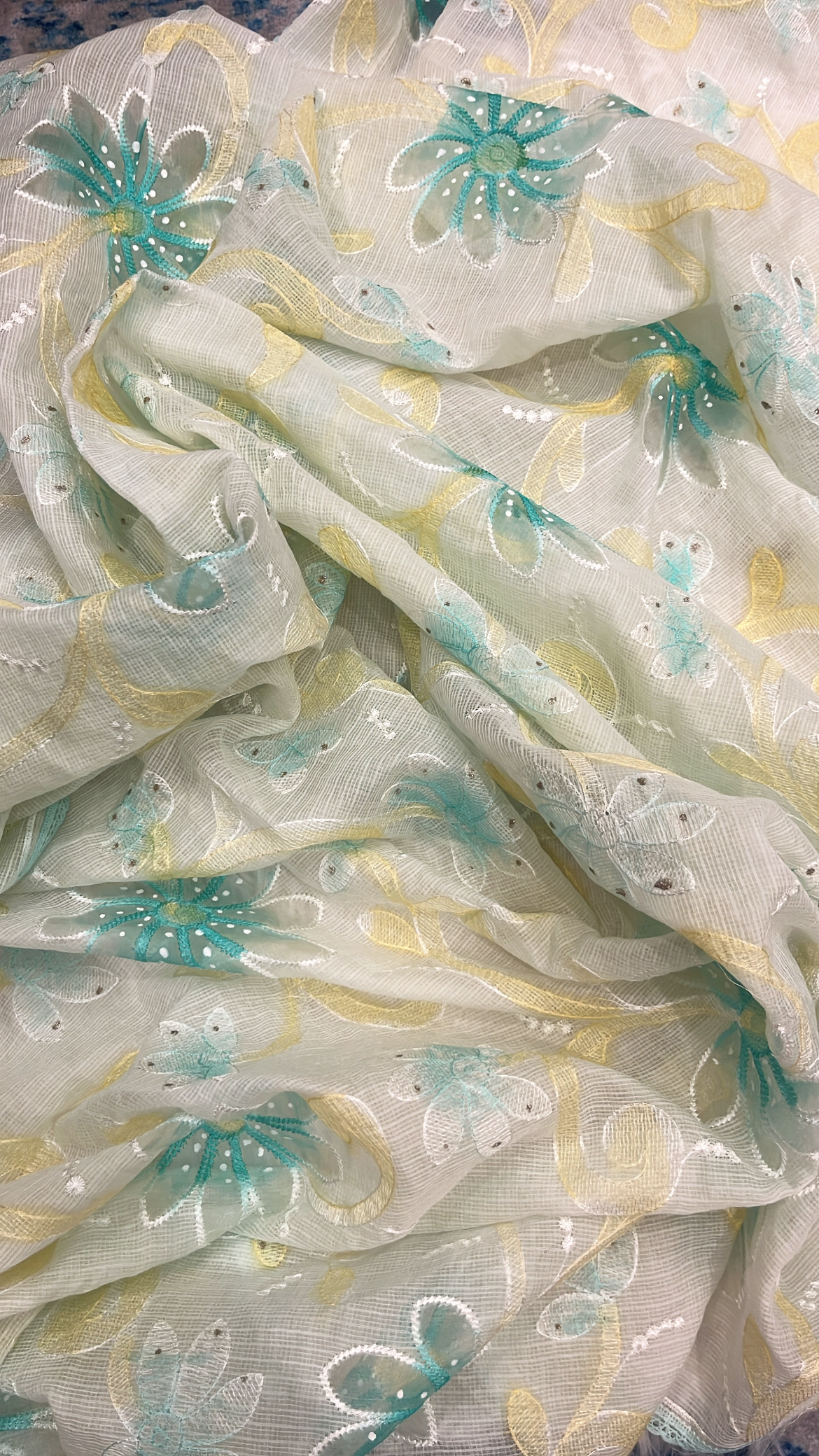 Aqua Green Embroidered Cotton Suit