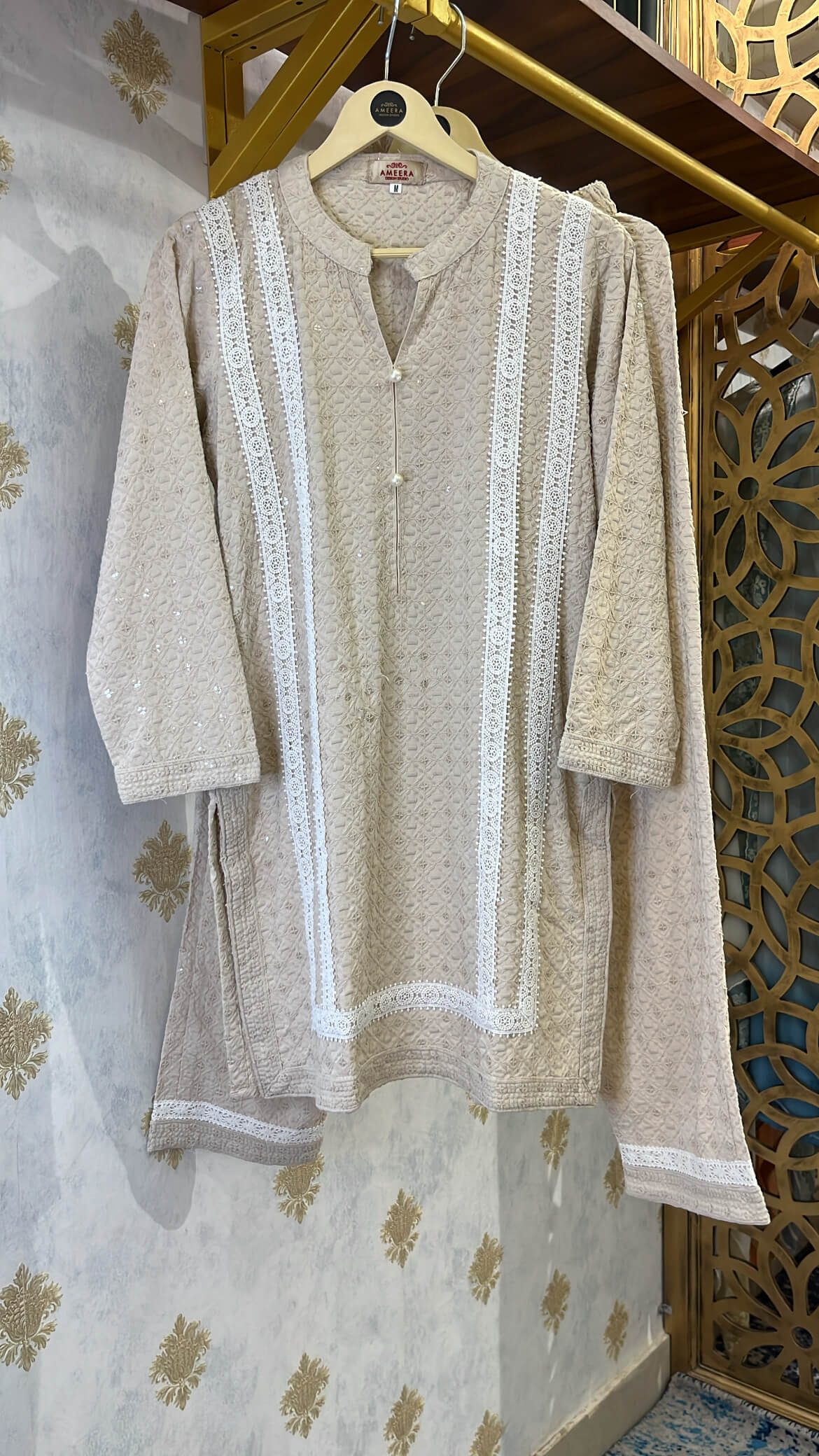 Beige Pink Lacey Co-ord Set