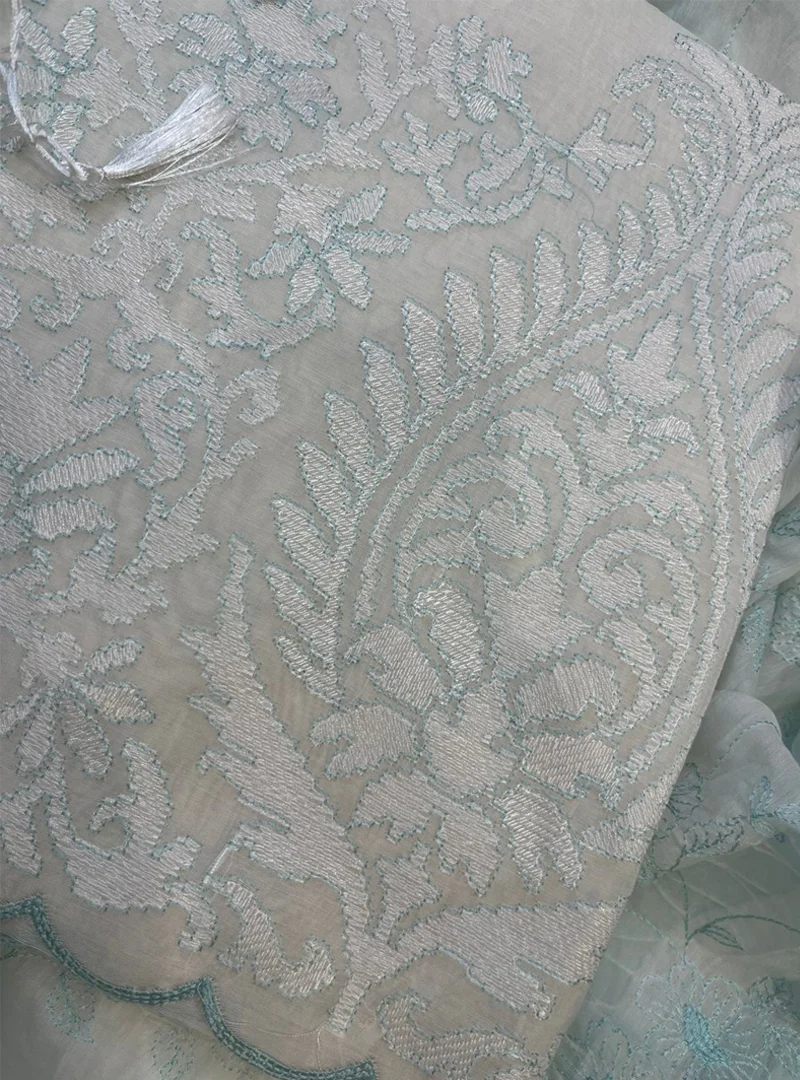Classic White Embroidered Mul Chanderi Suit