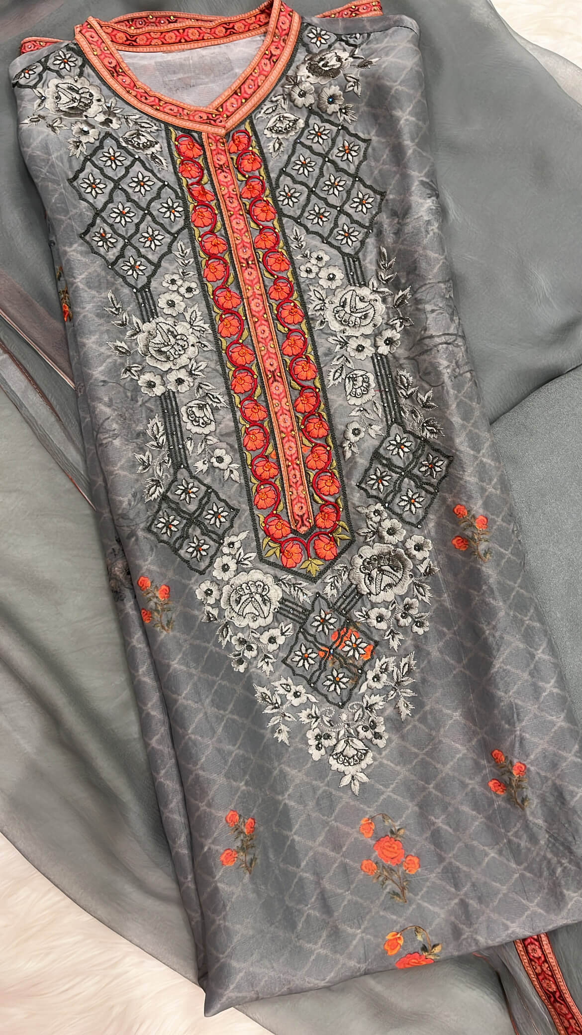 Gul Ahmed Inspired Printed Silk Suit
