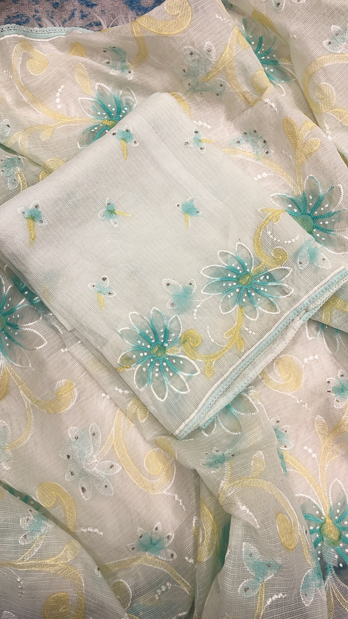 Aqua Green Embroidered Cotton Suit