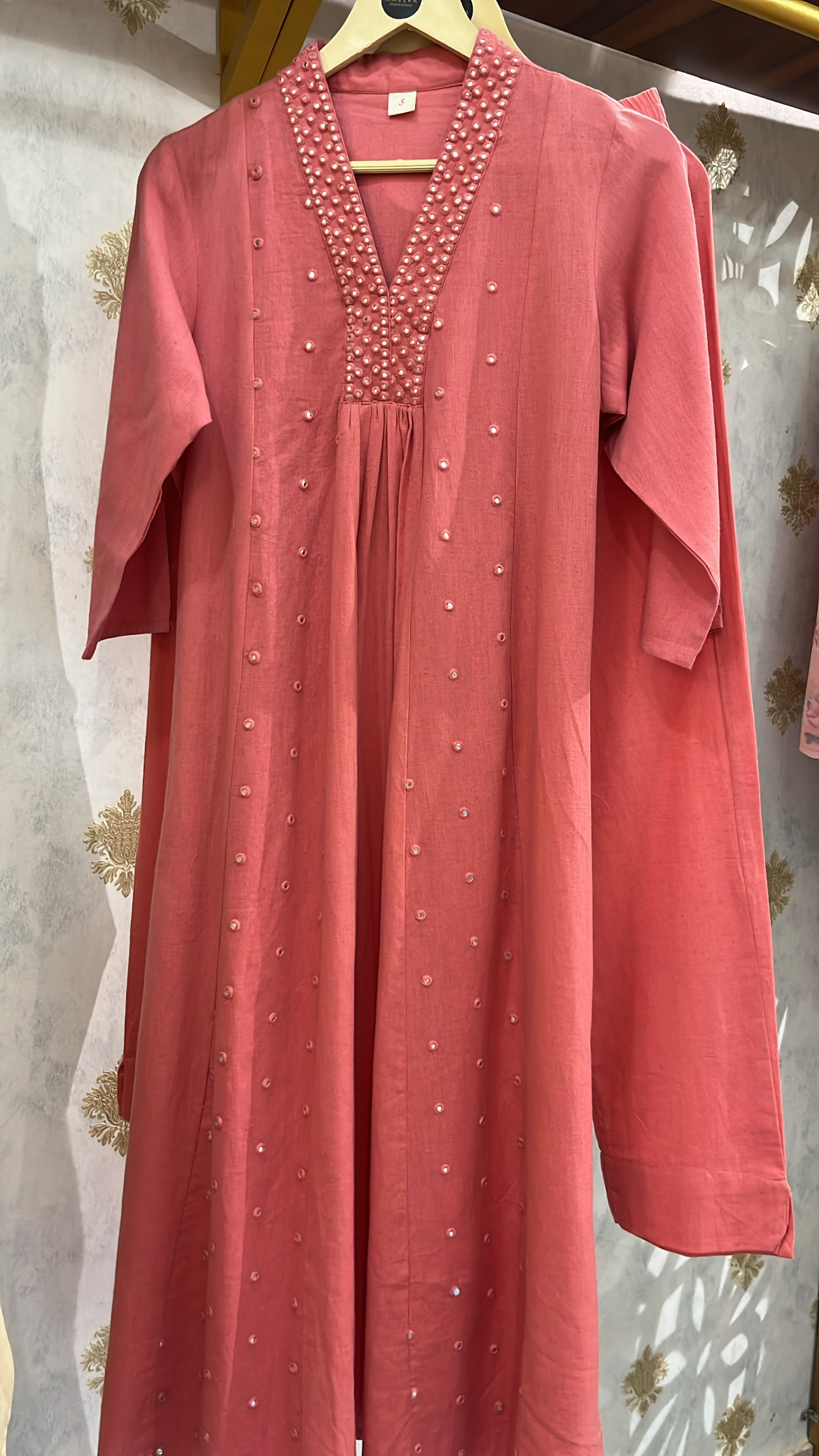 Carrot Red Kurta Set with Mirror Work