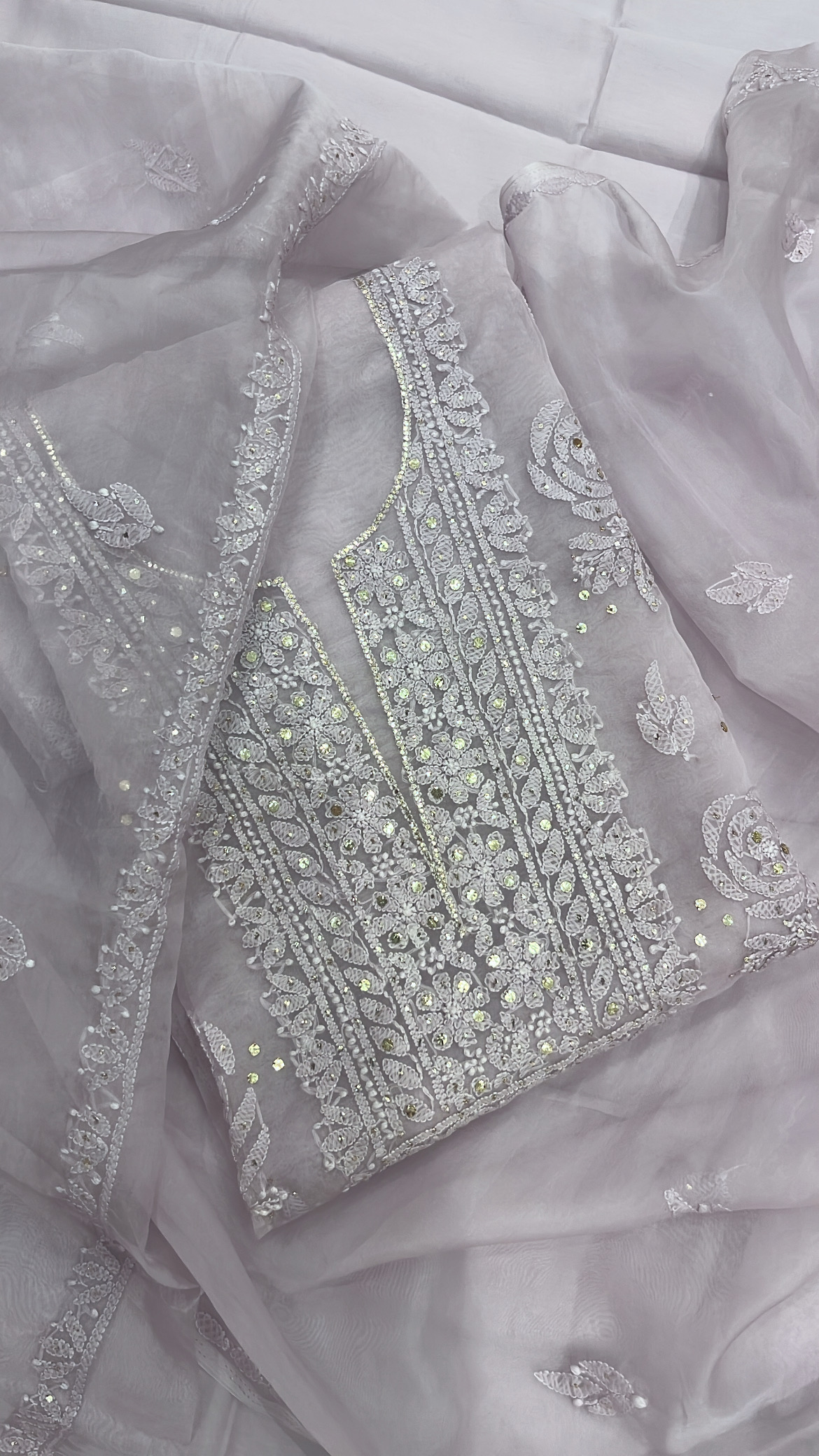 Embroidered Lilac Lucknowi Organza Suit