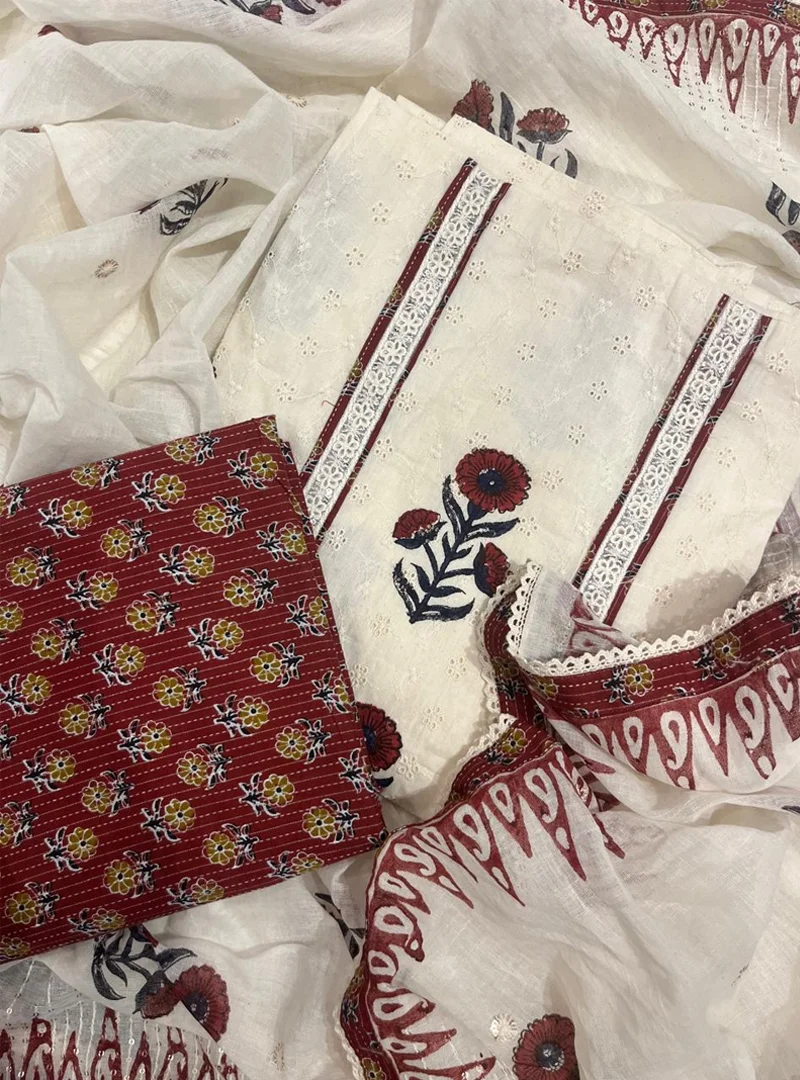 Block Print Chikankari Cotton Suit