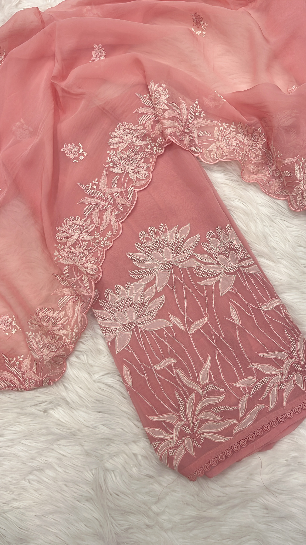 Blush Pink Floral Embroidered Organza Suit
