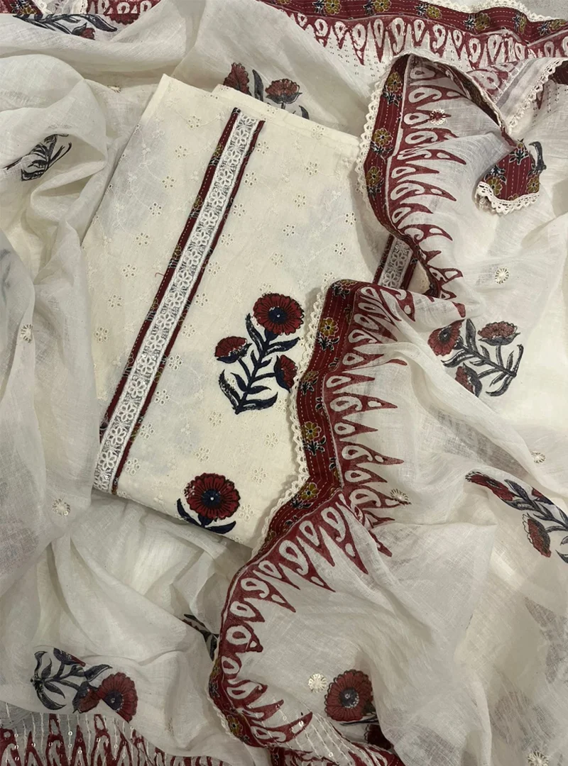 Block Print Chikankari Cotton Suit