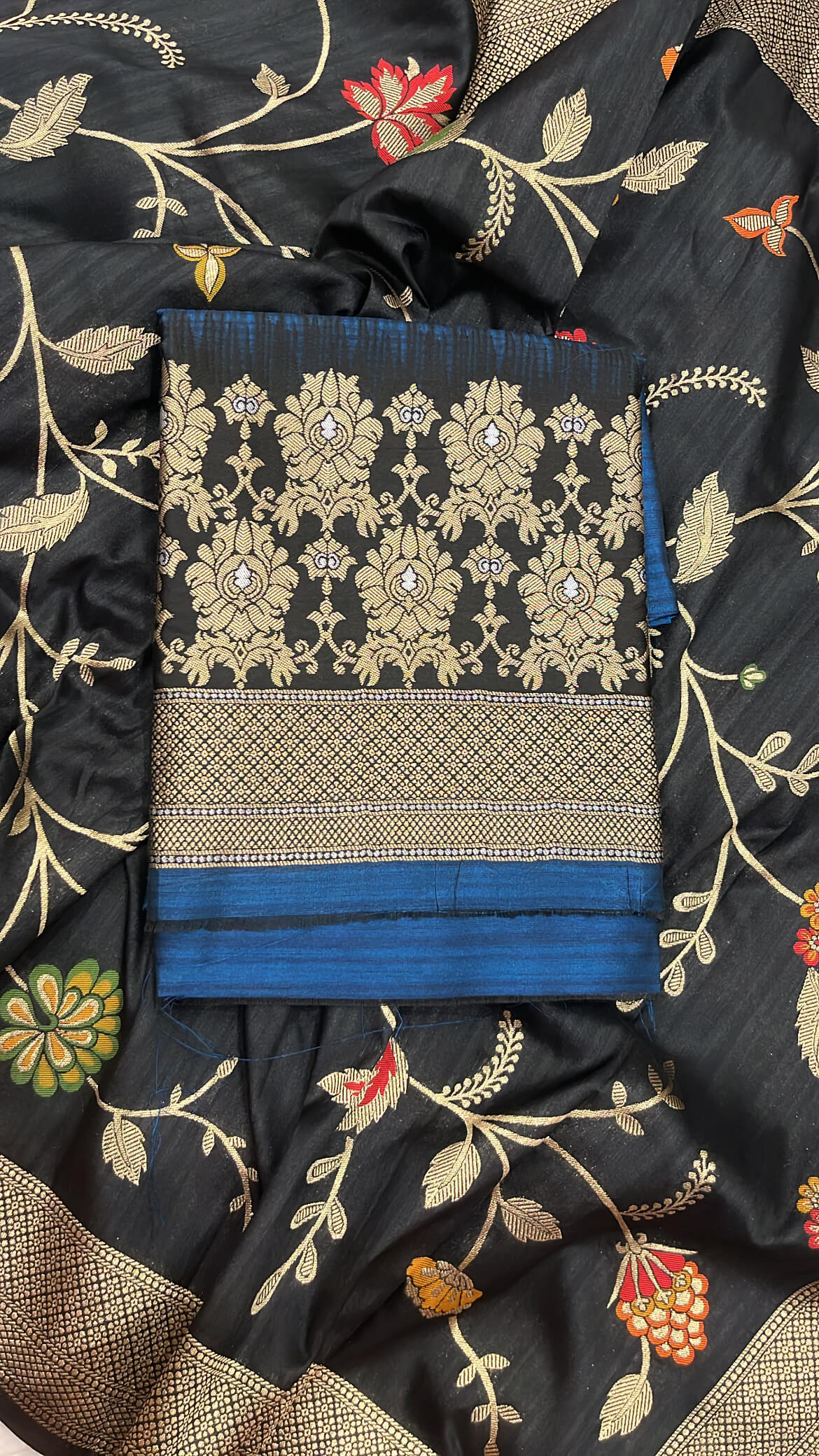 Navy Blue Jamdani Banarsi Silk Suit