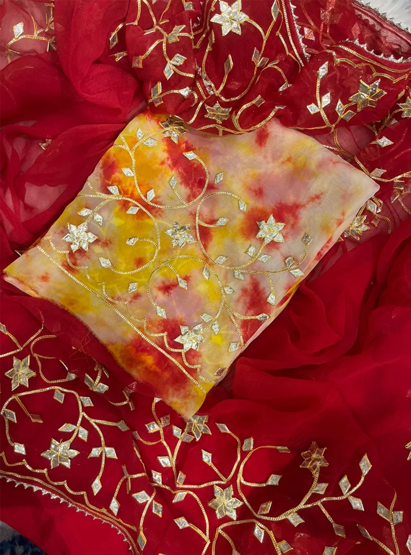 Red Gota - Pati Suit with Tie-Dye Kurta