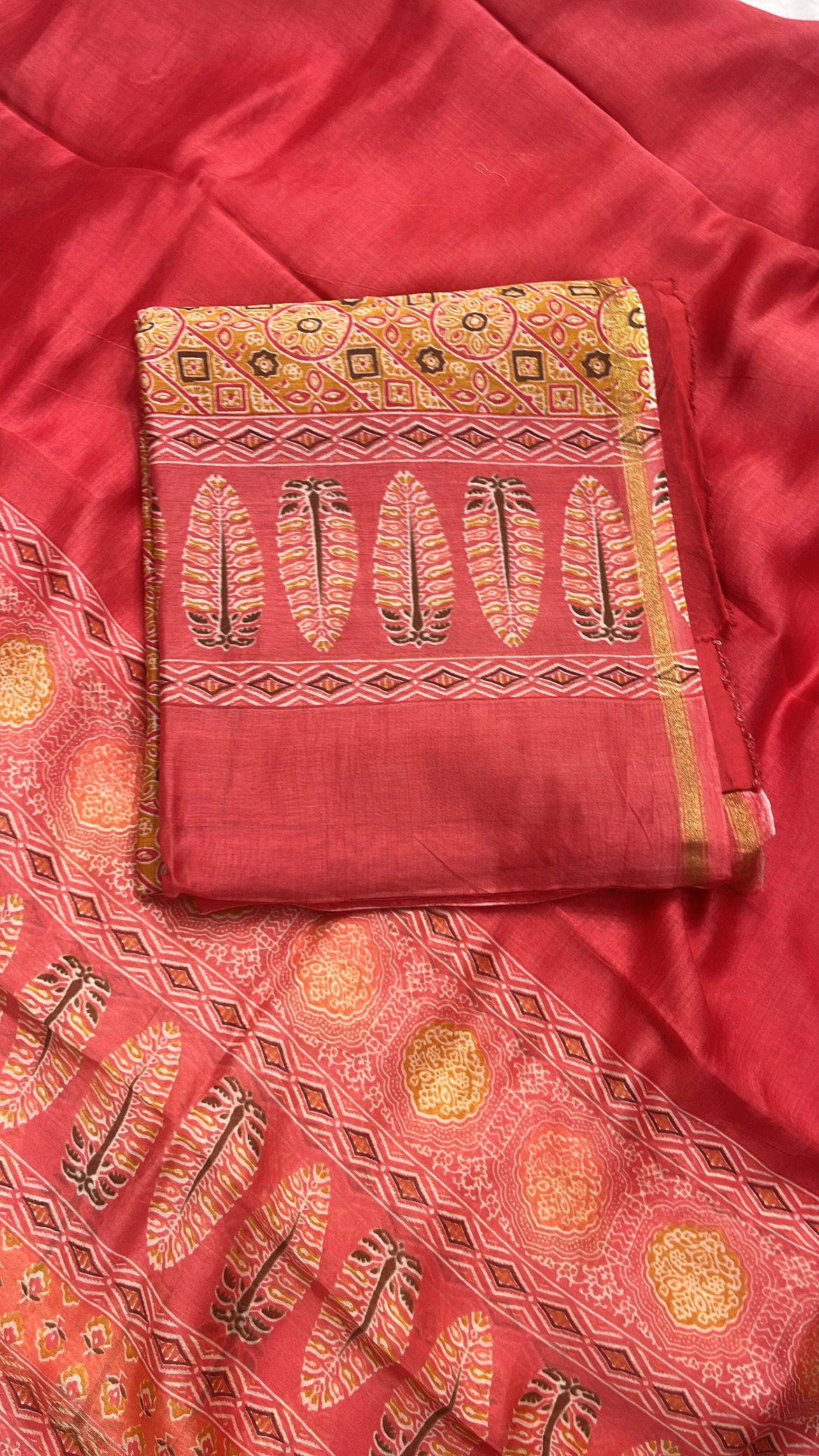 Coral Red Maheshwari Silk Suit