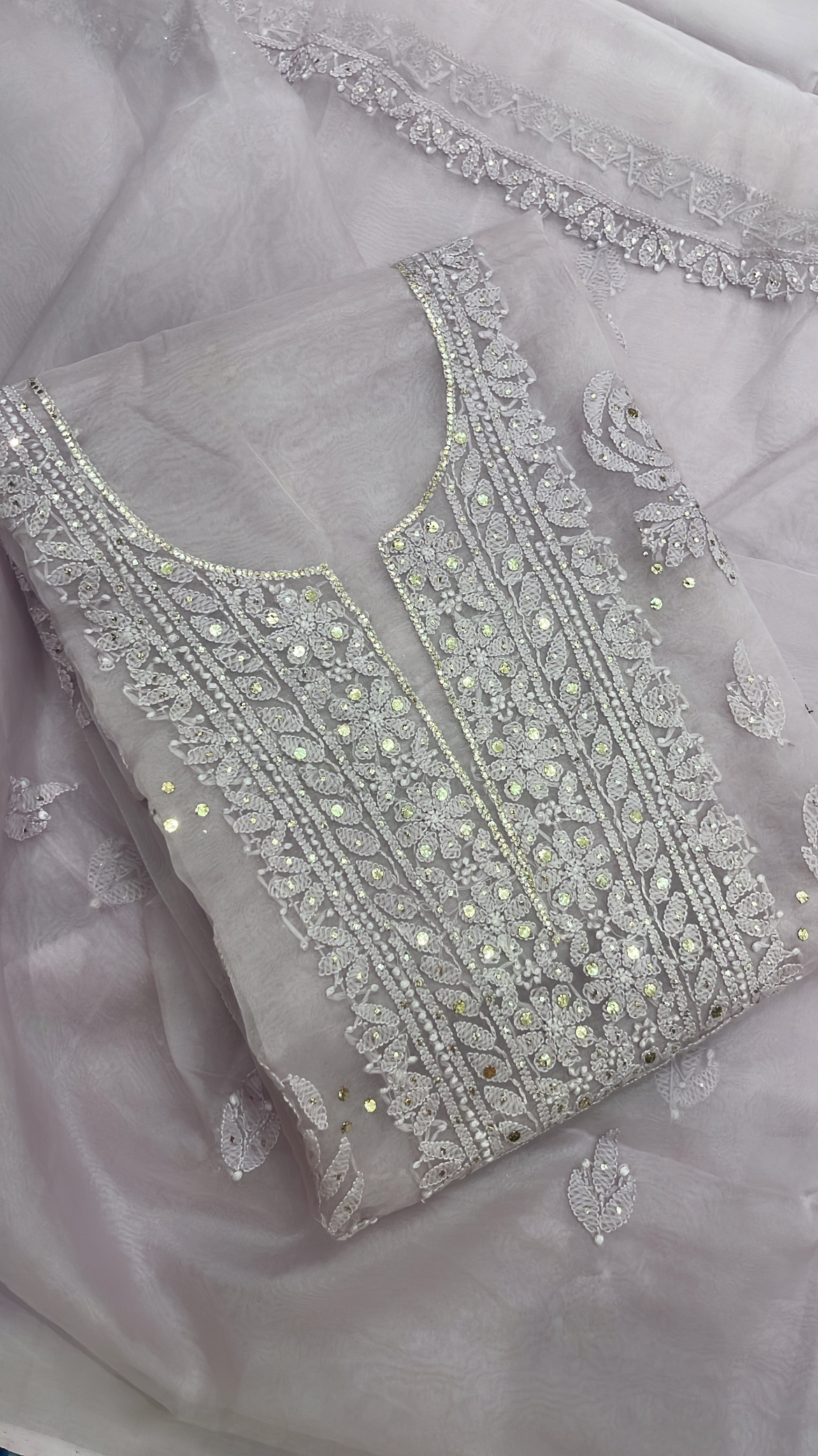 Embroidered Lilac Lucknowi Organza Suit