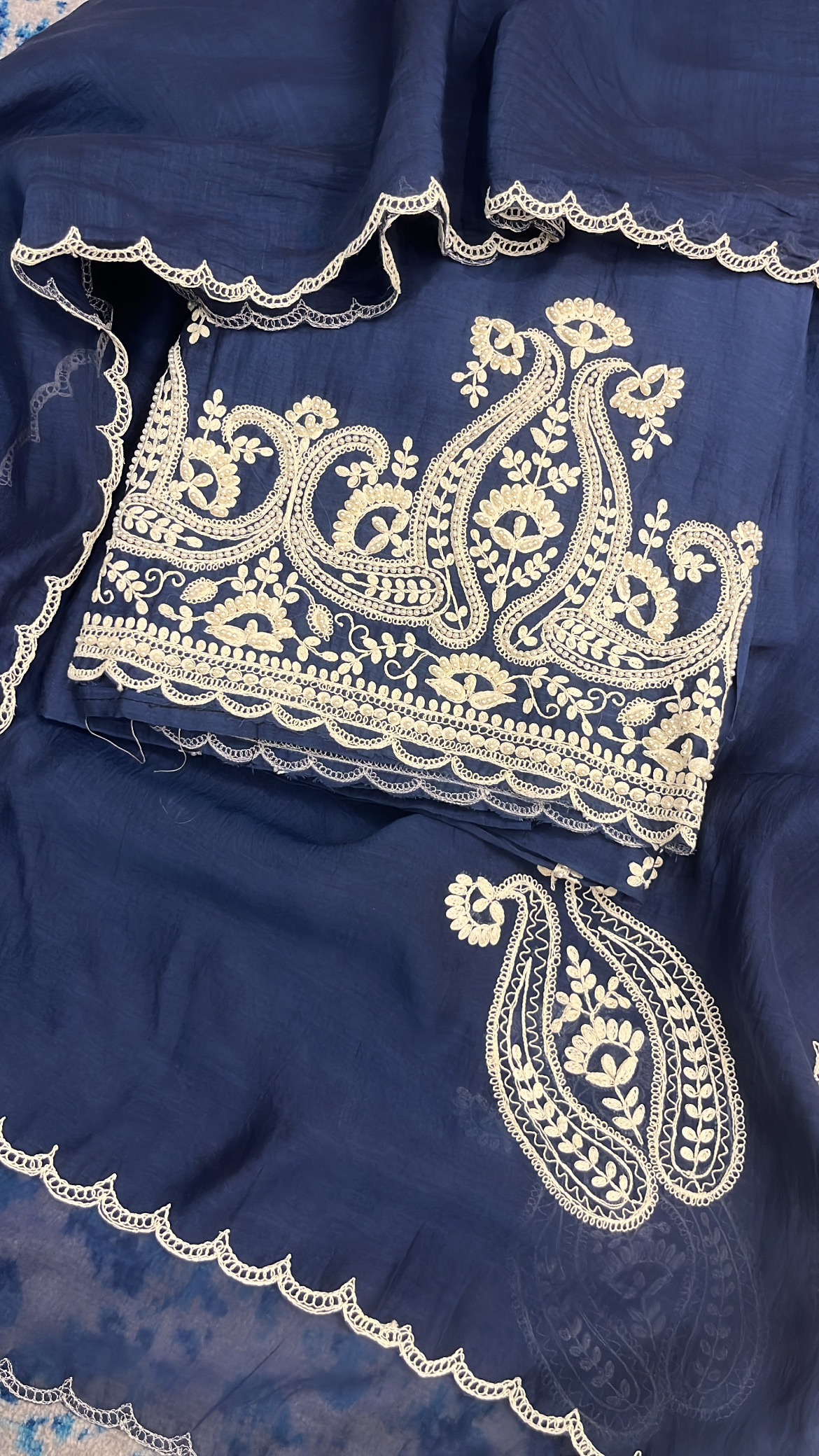 Traditional Blue Embroidered Suit with Pearl Work