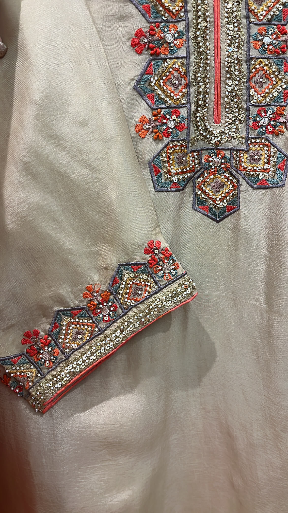 Embroidered Beige Suit with thread handwork