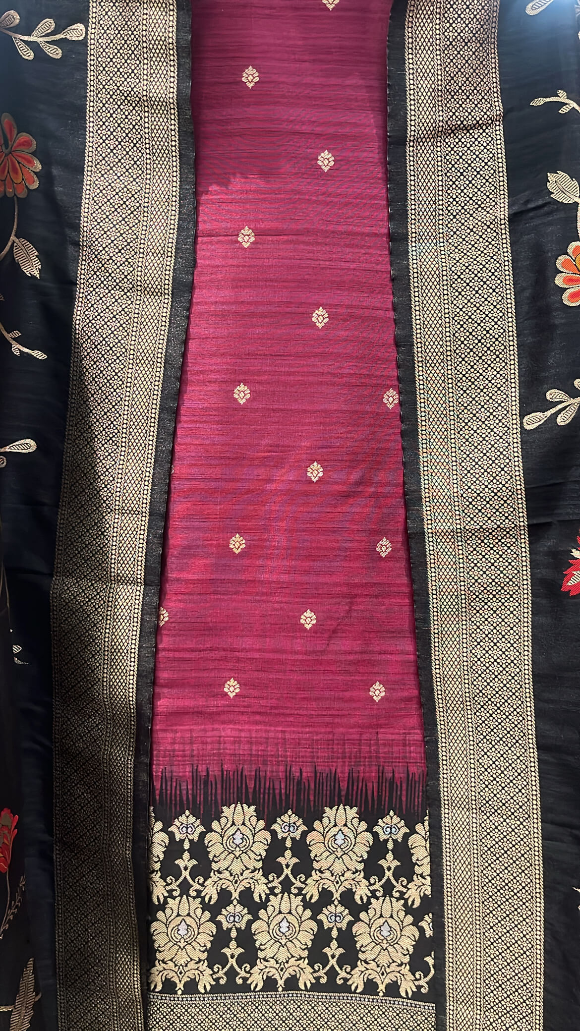 Wine Jamdani Banarsi Silk Suit