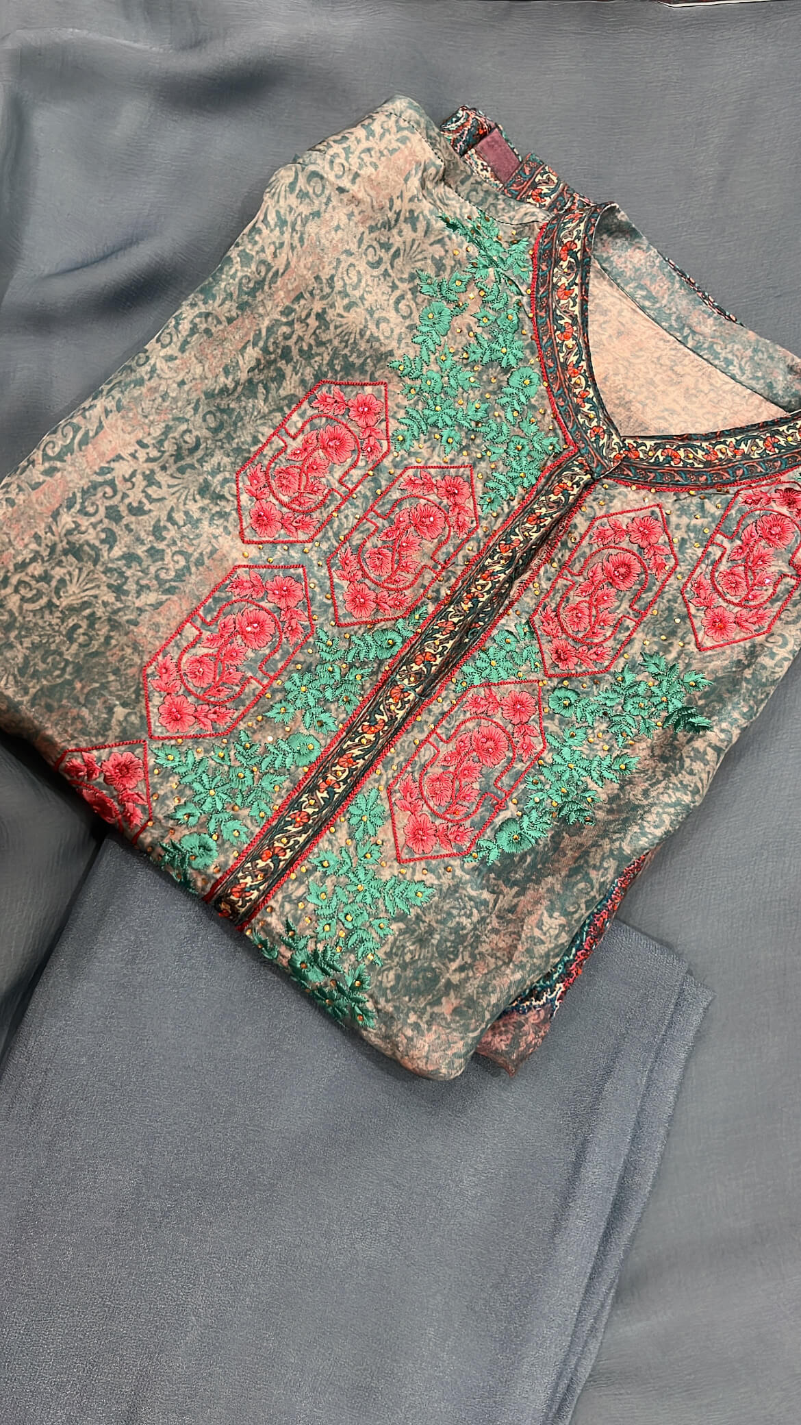 Gul Ahmed Inspired Printed Silk Suit