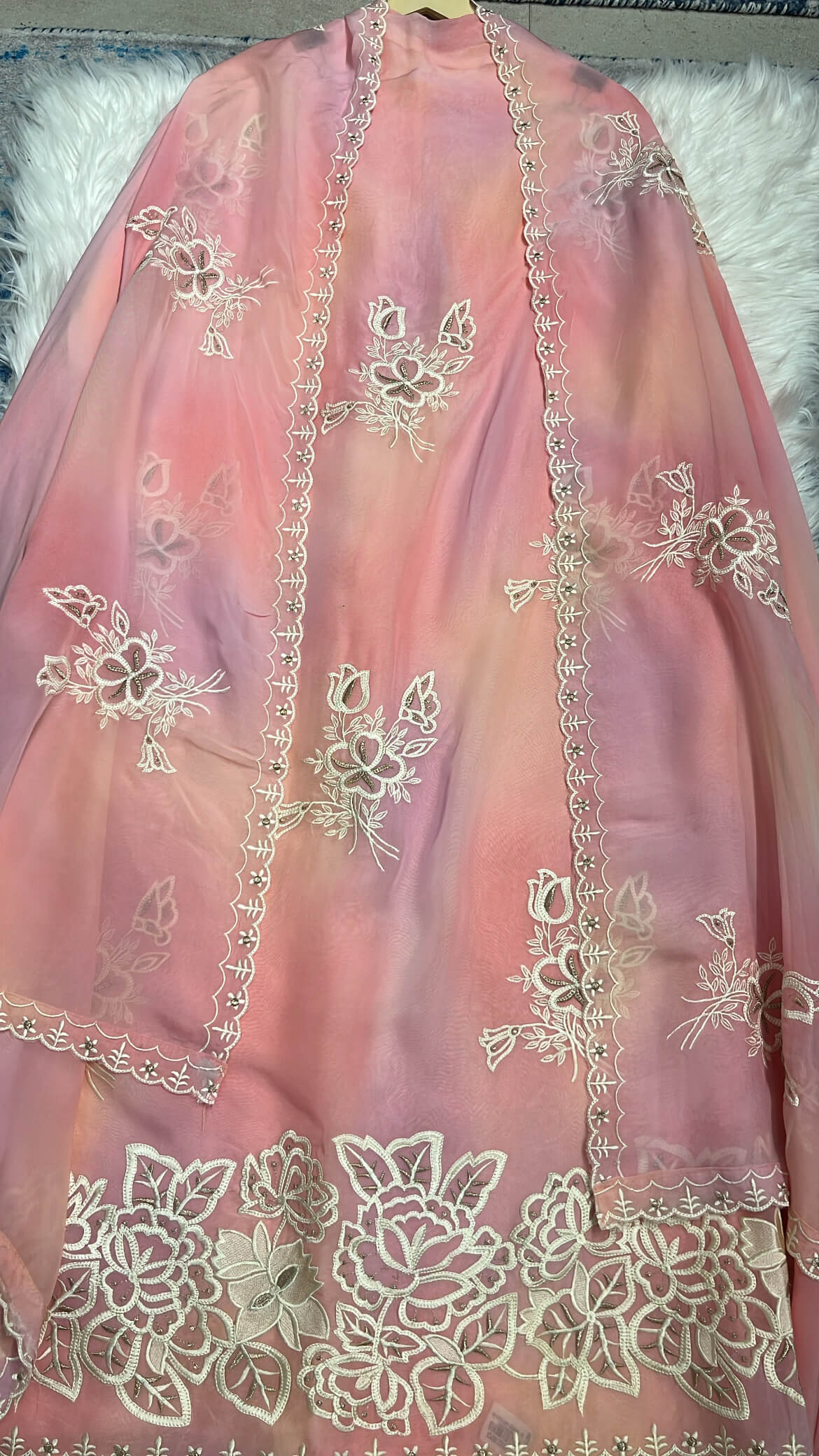 Ombre Pink Soft organza with Thread work